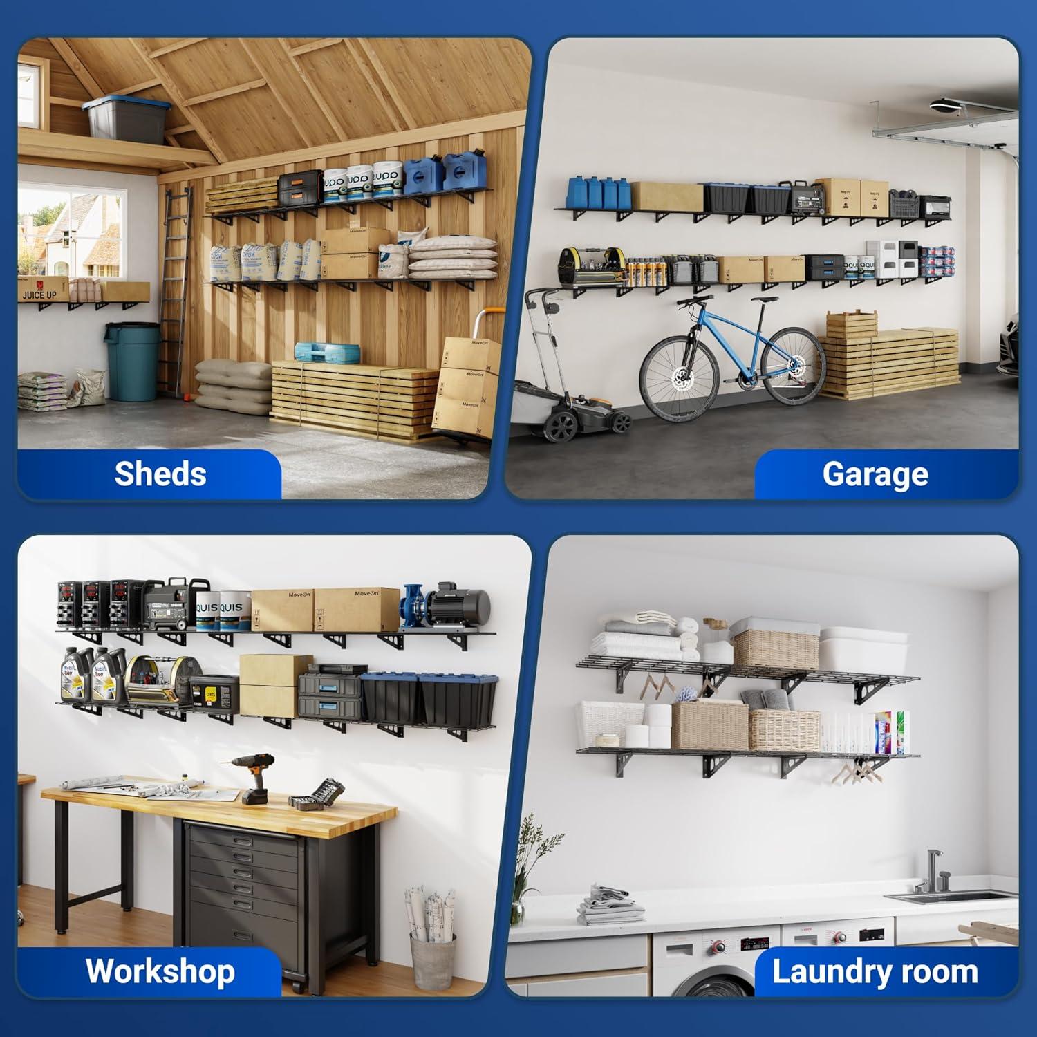 image:imageFLEXIMOUNTS 12inchby72inch Wall Shelf Garage Storage Rack Wall Mounted Floating Shelves1x6ftBlack 2Pack Classic SeriesBlack