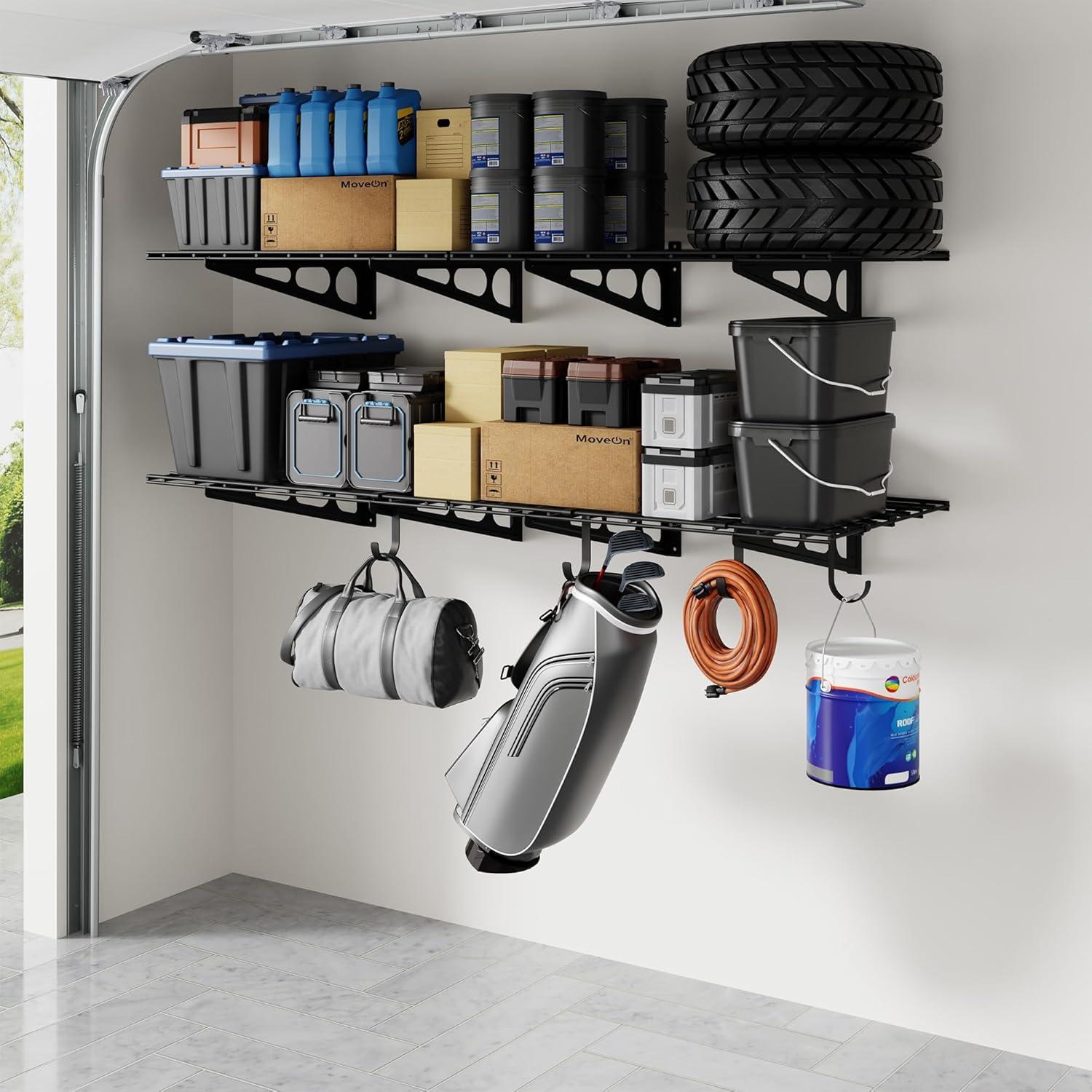 image:imageFLEXIMOUNTS 12inchby72inch Wall Shelf Garage Storage Rack Wall Mounted Floating Shelves1x6ftBlack 2Pack Classic SeriesBlack