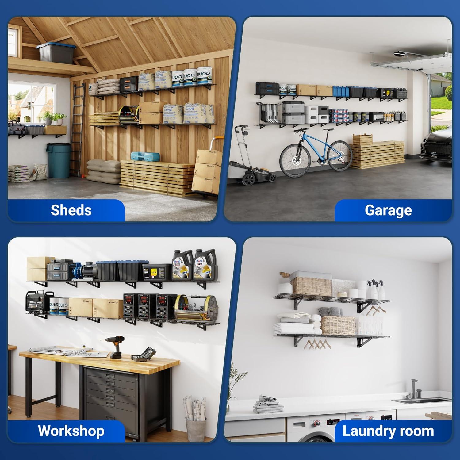 image:imageFLEXIMOUNTS 12inchby72inch Wall Shelf Garage Storage Rack Wall Mounted Floating Shelves1x6ftBlack 2Pack Classic SeriesBlack