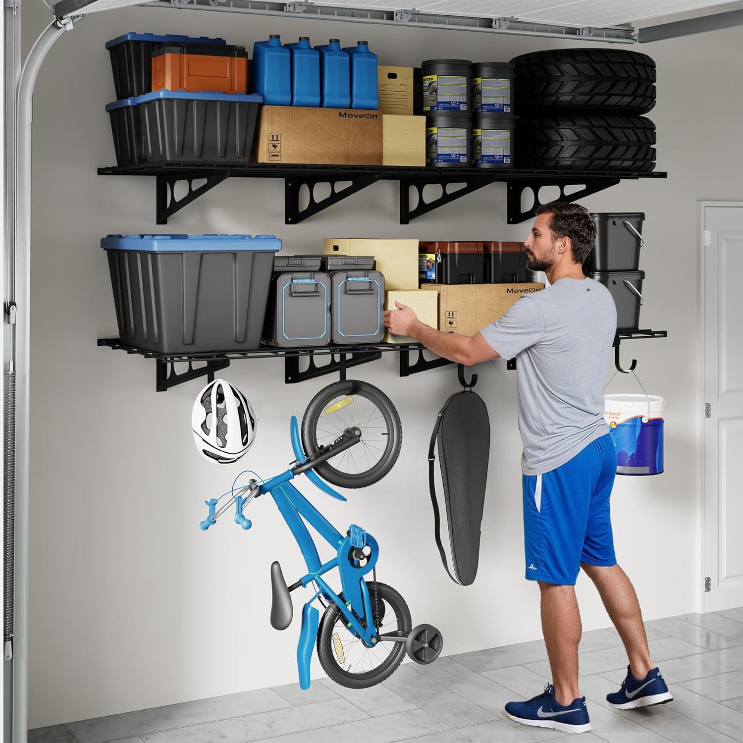 image:imageFLEXIMOUNTS 12inchby72inch Wall Shelf Garage Storage Rack Wall Mounted Floating Shelves1x6ftBlack 2Pack Classic SeriesBlack