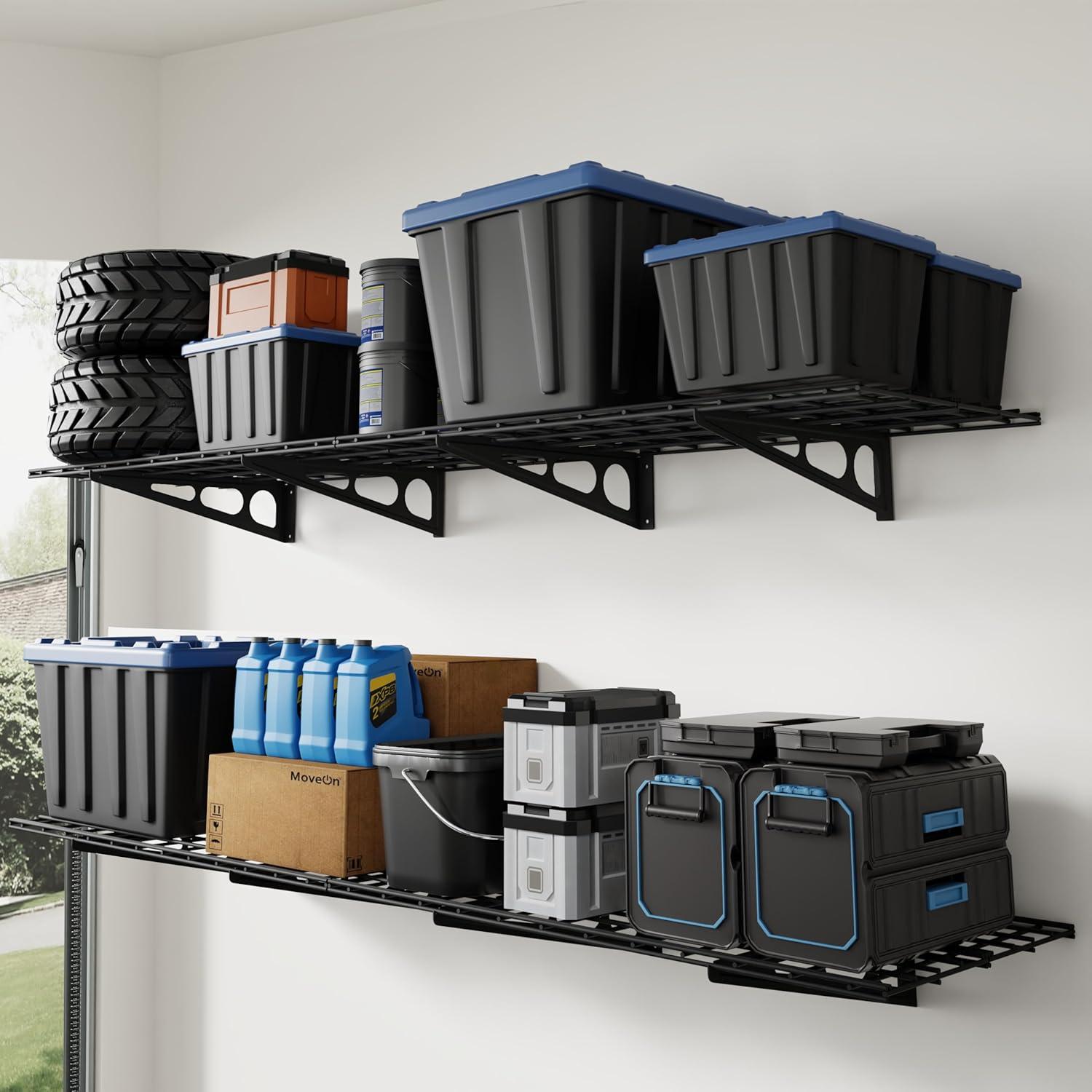 image:imageFLEXIMOUNTS 12inchby72inch Wall Shelf Garage Storage Rack Wall Mounted Floating Shelves1x6ftBlack 2Pack Classic SeriesBlack