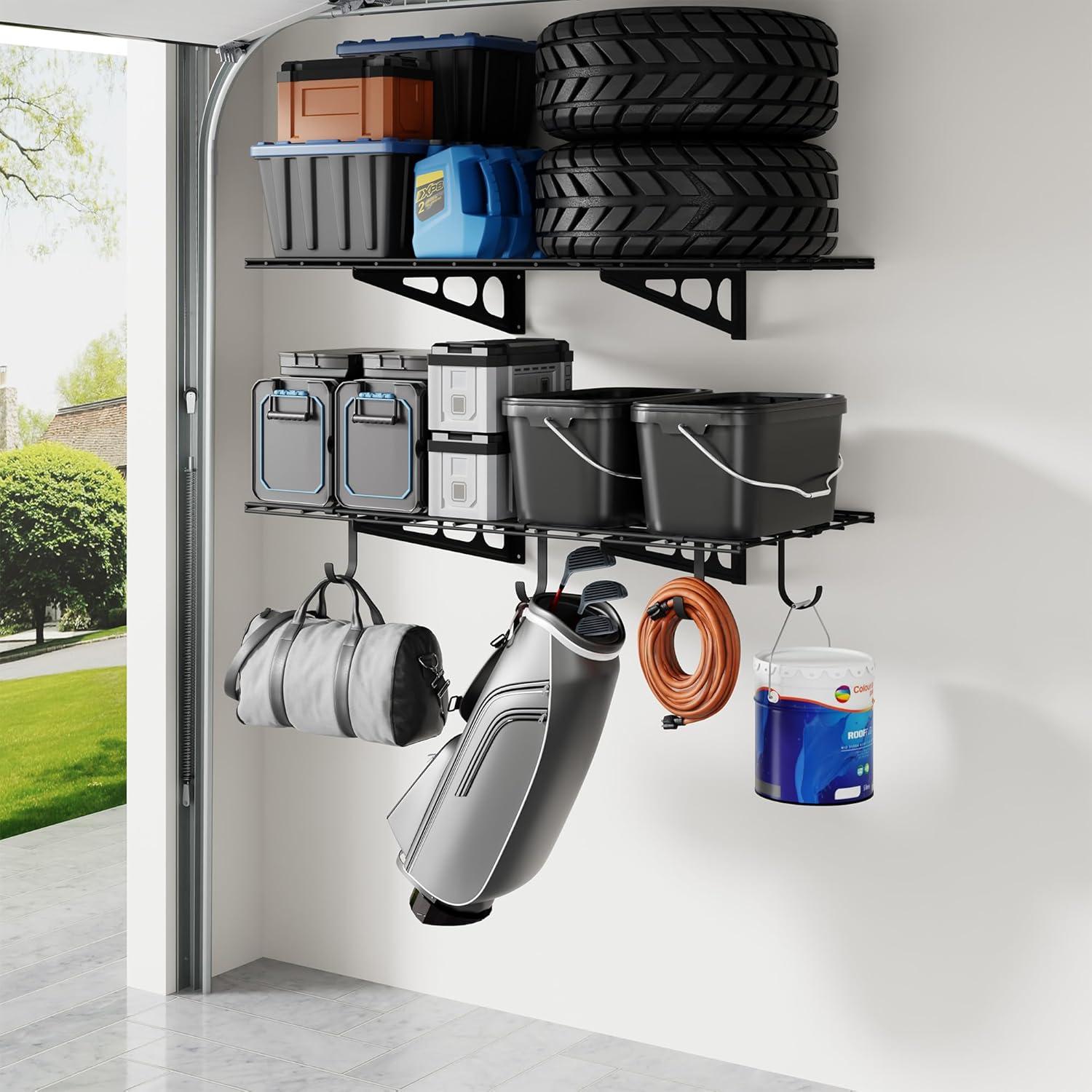 image:imageFLEXIMOUNTS 12inchby72inch Wall Shelf Garage Storage Rack Wall Mounted Floating Shelves1x6ftBlack 2Pack Classic SeriesBlack