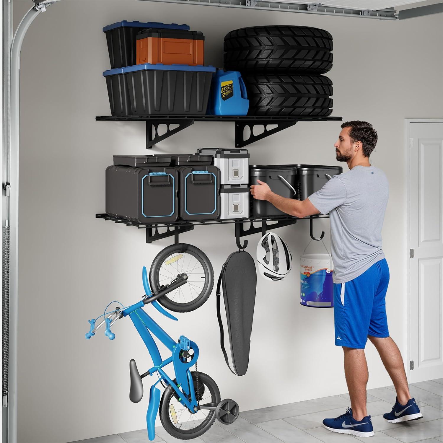 image:imageFLEXIMOUNTS 12inchby72inch Wall Shelf Garage Storage Rack Wall Mounted Floating Shelves1x6ftBlack 2Pack Classic SeriesBlack