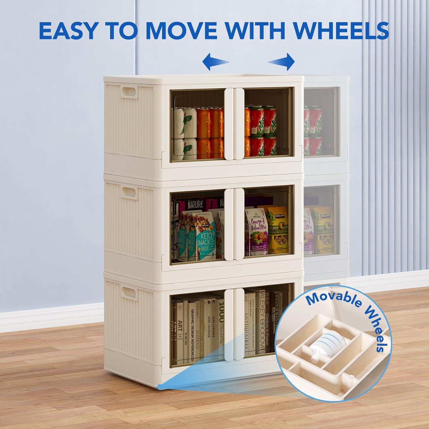 image:imageFLEXIMOUNTS 228 QT Stackable Storage Bins With Lids Collapsible Plastic Storage Bins With Doors and Builtin Wheels For Home Dorm Closet Organizers and Storage 3 Pack Cubes BlackMilky White