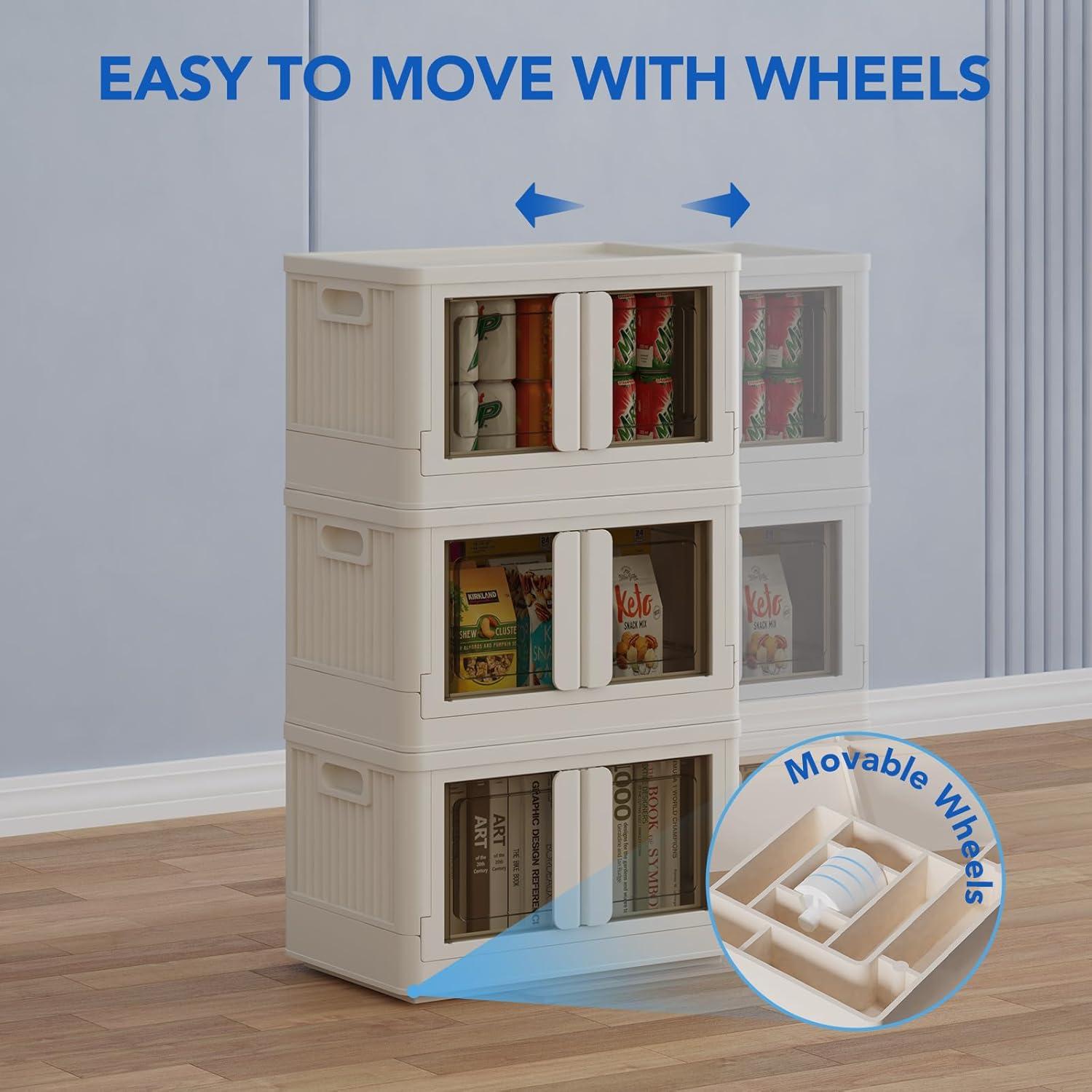 image:imageFLEXIMOUNTS 228 QT Stackable Storage Bins With Lids Collapsible Plastic Storage Bins With Doors and Builtin Wheels For Home Dorm Closet Organizers and Storage 3 Pack Cubes BlackMilky White