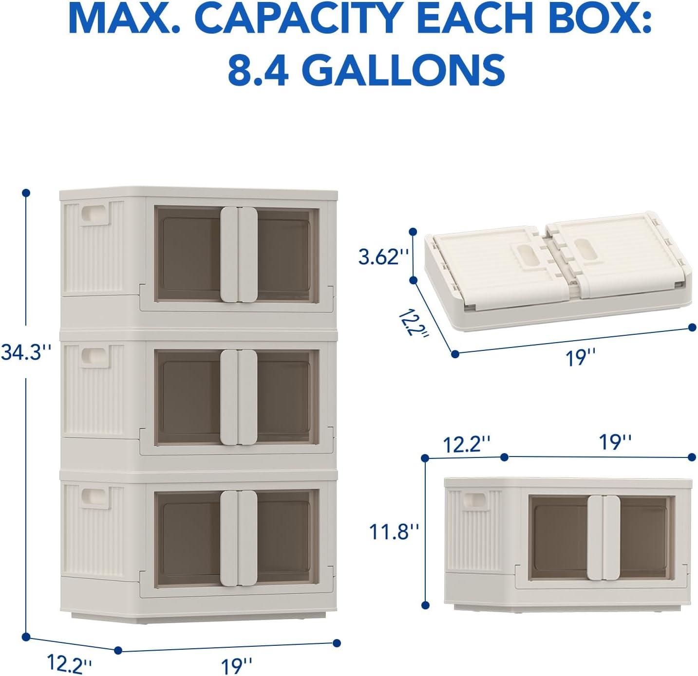 image:imageFLEXIMOUNTS 228 QT Stackable Storage Bins With Lids Collapsible Plastic Storage Bins With Doors and Builtin Wheels For Home Dorm Closet Organizers and Storage 3 Pack Cubes BlackMilky White