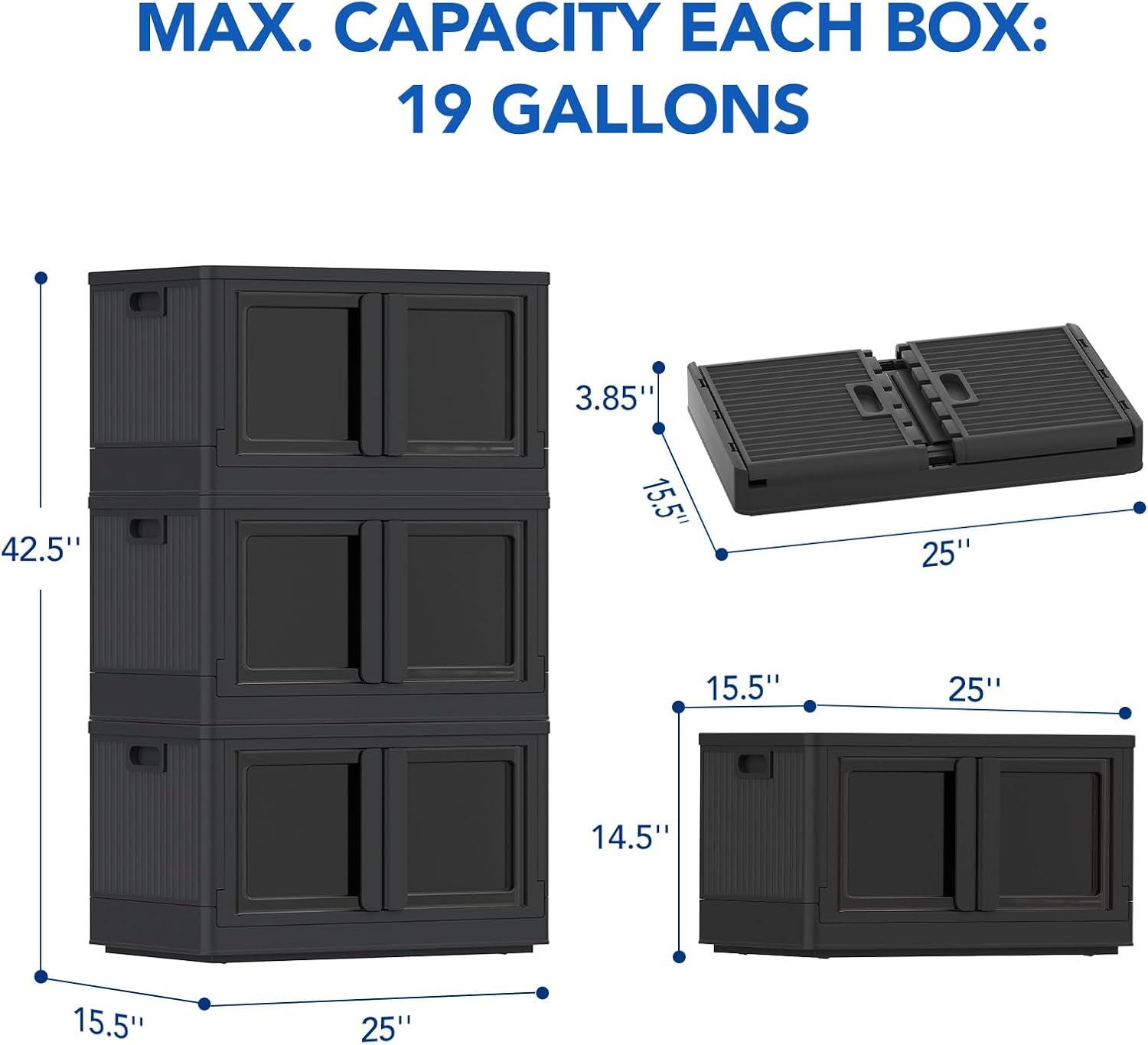 image:imageFLEXIMOUNTS 228 QT Stackable Storage Bins With Lids Collapsible Plastic Storage Bins With Doors and Builtin Wheels For Home Dorm Closet Organizers and Storage 3 Pack Cubes BlackBlack