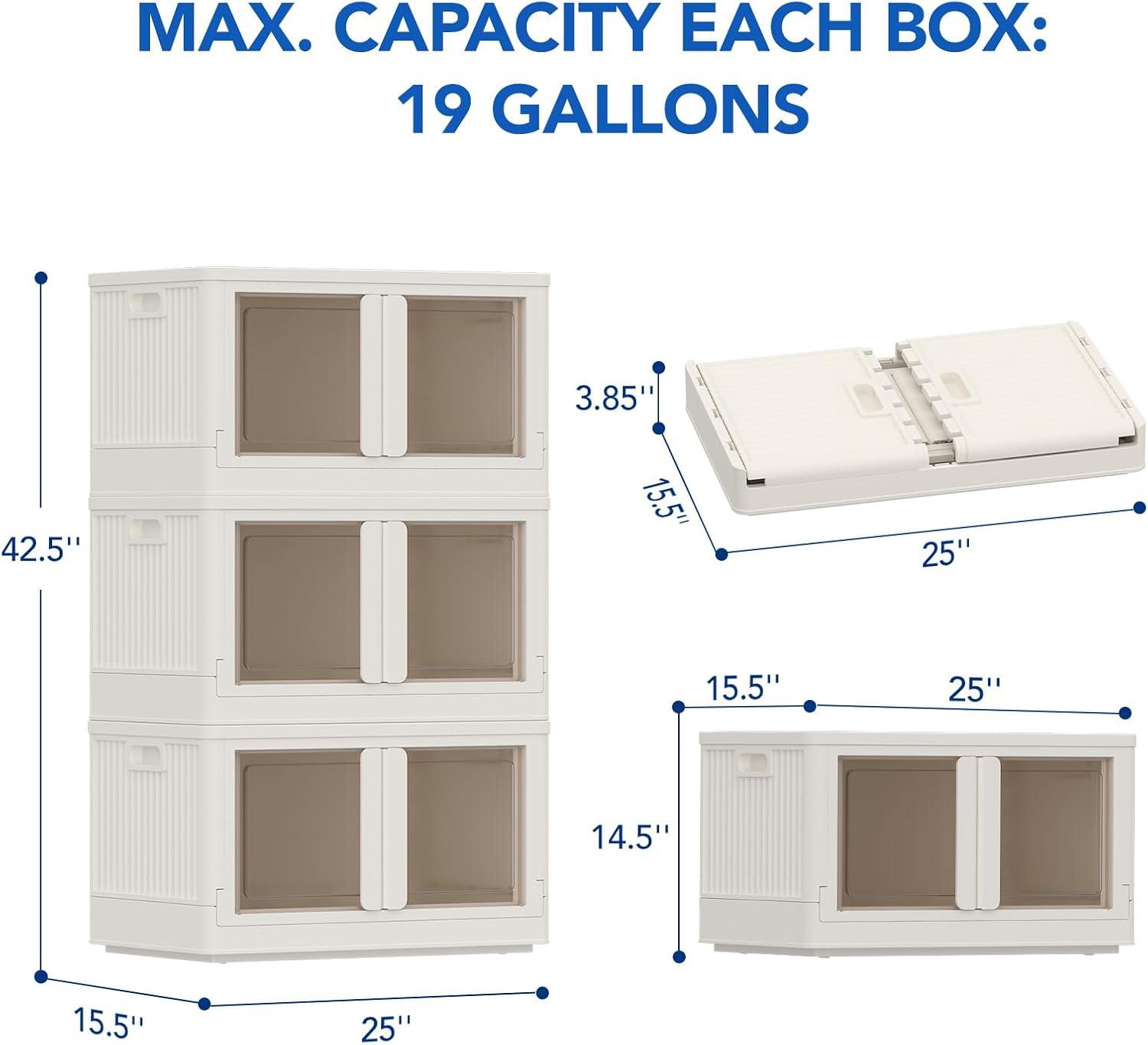 image:imageFLEXIMOUNTS 228 QT Stackable Storage Bins With Lids Collapsible Plastic Storage Bins With Doors and Builtin Wheels For Home Dorm Closet Organizers and Storage 3 Pack Cubes BlackMilky White