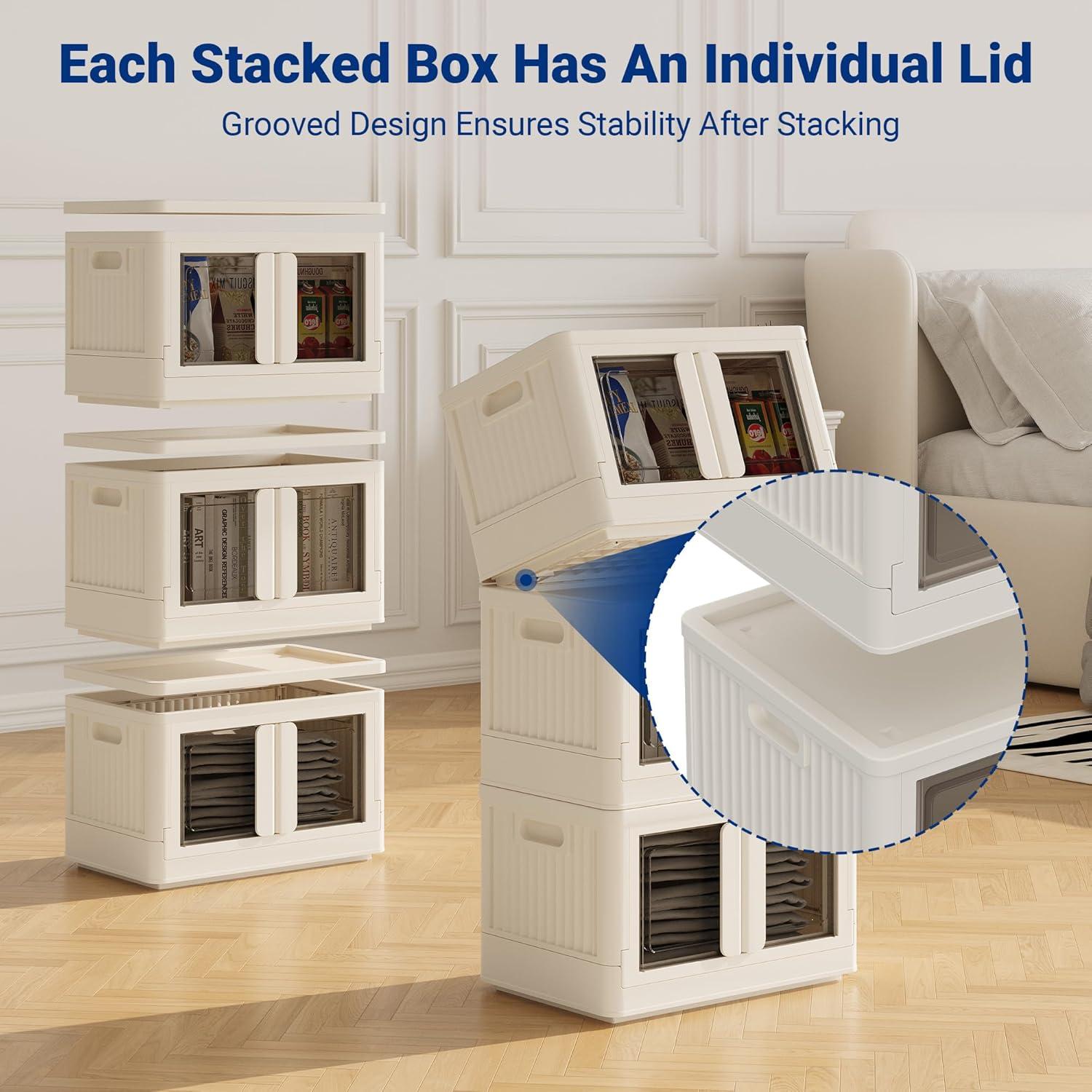 image:imageFLEXIMOUNTS 228 QT Stackable Storage Bins With Lids Collapsible Plastic Storage Bins With Doors and Builtin Wheels For Home Dorm Closet Organizers and Storage 3 Pack Cubes BlackMilky White