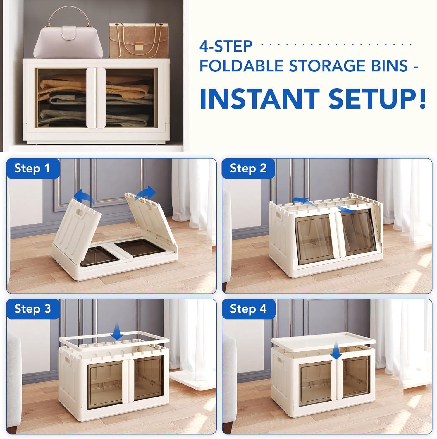 image:imageFLEXIMOUNTS 228 QT Stackable Storage Bins With Lids Collapsible Plastic Storage Bins With Doors and Builtin Wheels For Home Dorm Closet Organizers and Storage 3 Pack Cubes BlackMilky White