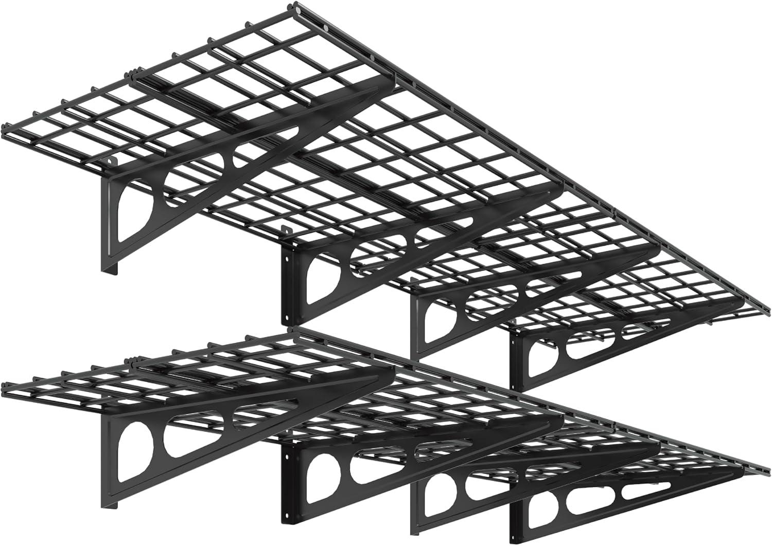 image:imageFLEXIMOUNTS 2Pack 2x4ft 24inchby48inch Wall Shelf Garage Storage Rack Wall Mounted Floating Shelves Black Classic SeriesBlack