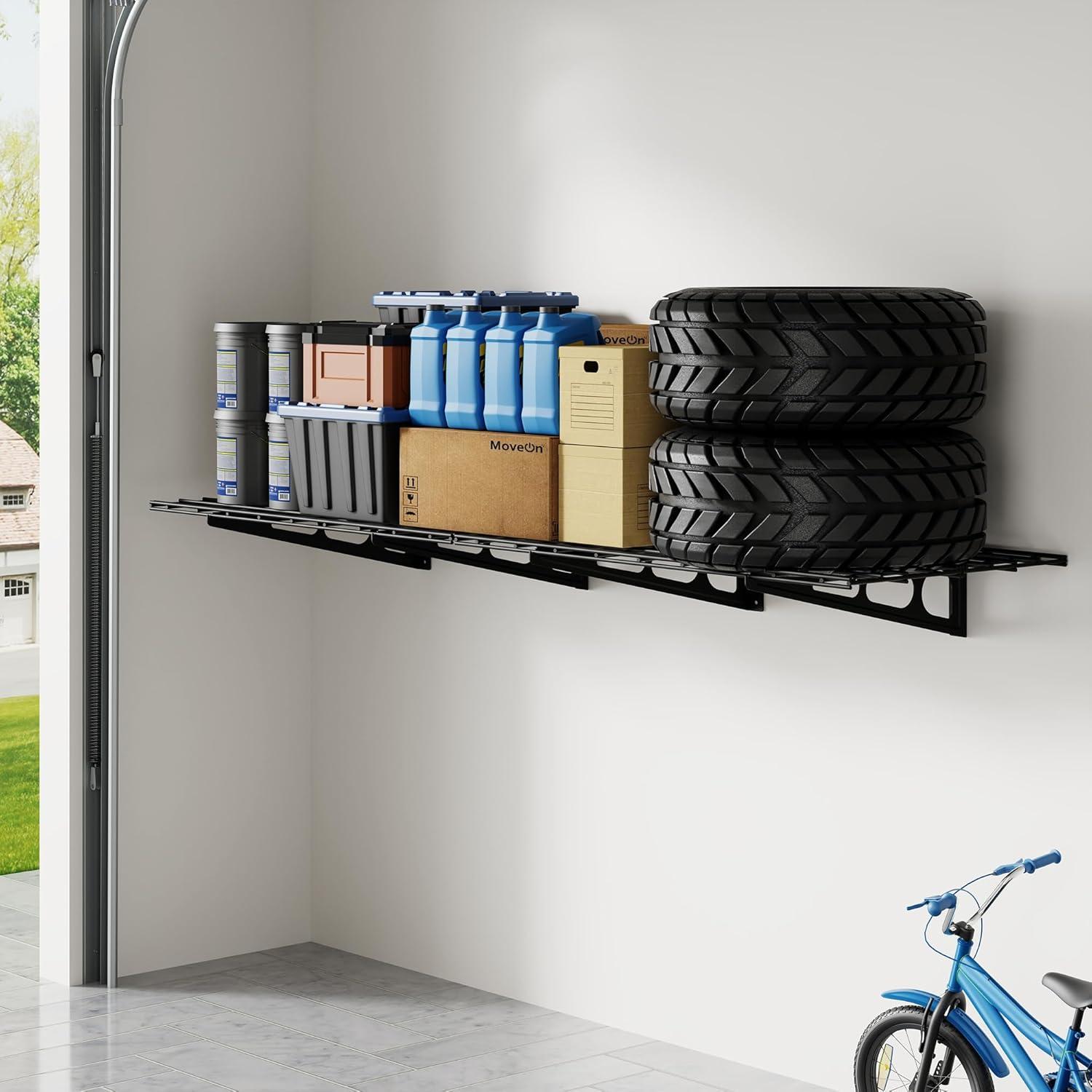 image:imageFLEXIMOUNTS 2Pack 2x4ft 24inchby48inch Wall Shelf Garage Storage Rack Wall Mounted Floating Shelves Black Classic SeriesBlack