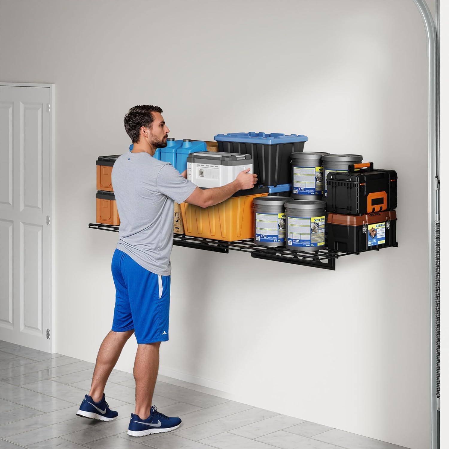 image:imageFLEXIMOUNTS 2Pack 2x4ft 24inchby48inch Wall Shelf Garage Storage Rack Wall Mounted Floating Shelves Black Classic SeriesBlack