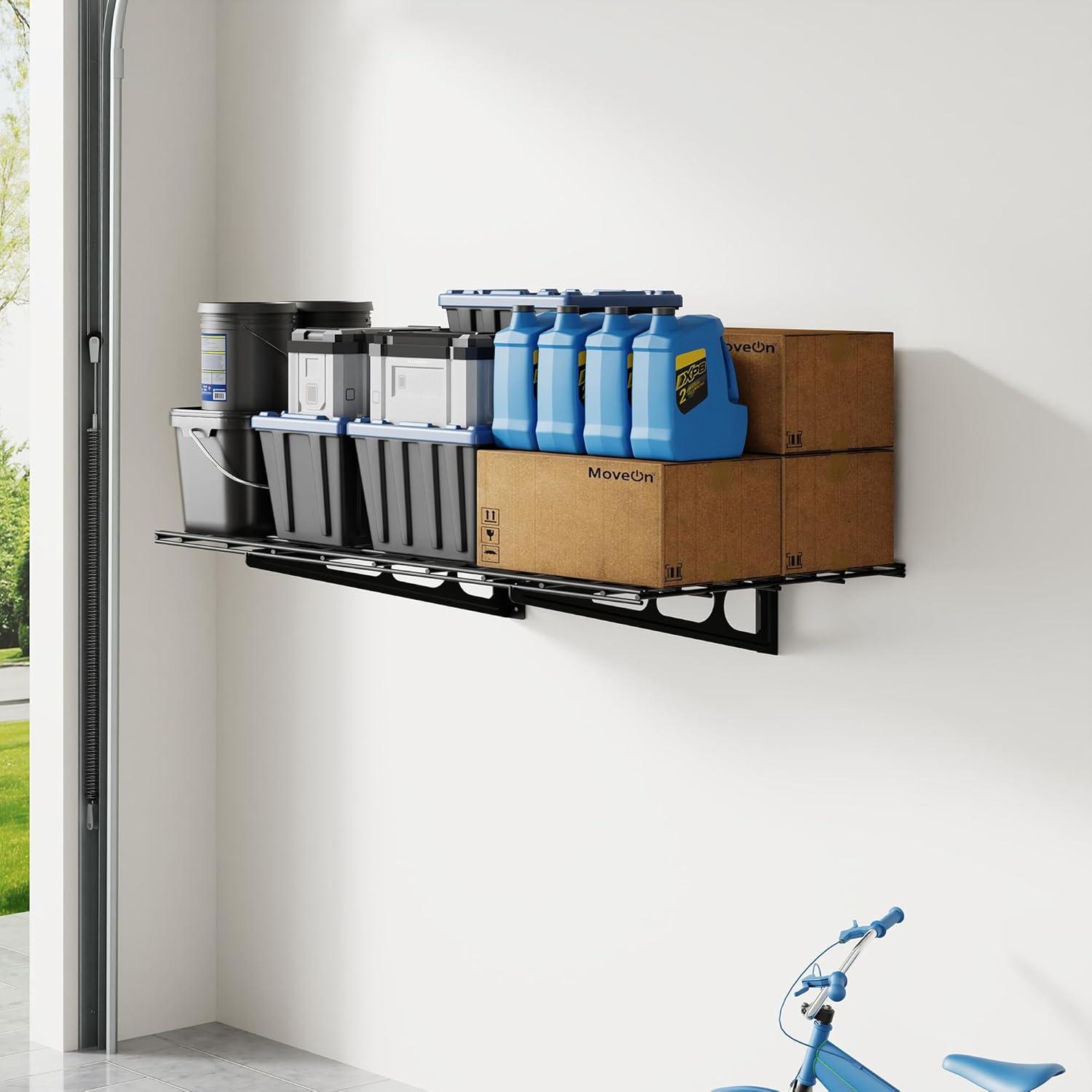 image:imageFLEXIMOUNTS 2Pack 2x4ft 24inchby48inch Wall Shelf Garage Storage Rack Wall Mounted Floating Shelves Black Classic SeriesBlack