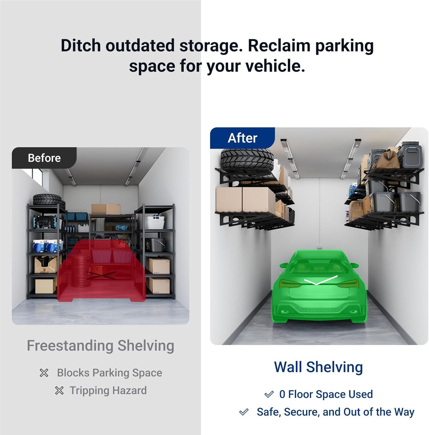 image:imageFLEXIMOUNTS 2Pack 2x4ft 24inchby48inch Wall Shelf Garage Storage Rack Wall Mounted Floating Shelves Black Classic SeriesBlack