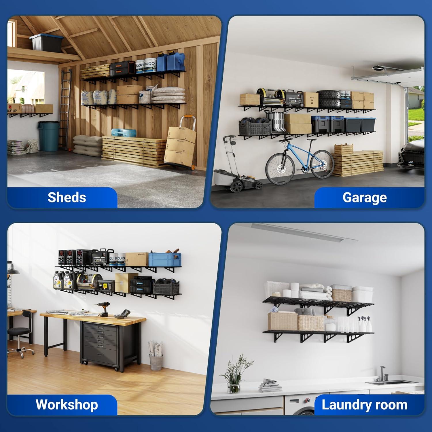 image:imageFLEXIMOUNTS 2Pack 2x4ft 24inchby48inch Wall Shelf Garage Storage Rack Wall Mounted Floating Shelves Black Classic SeriesBlack