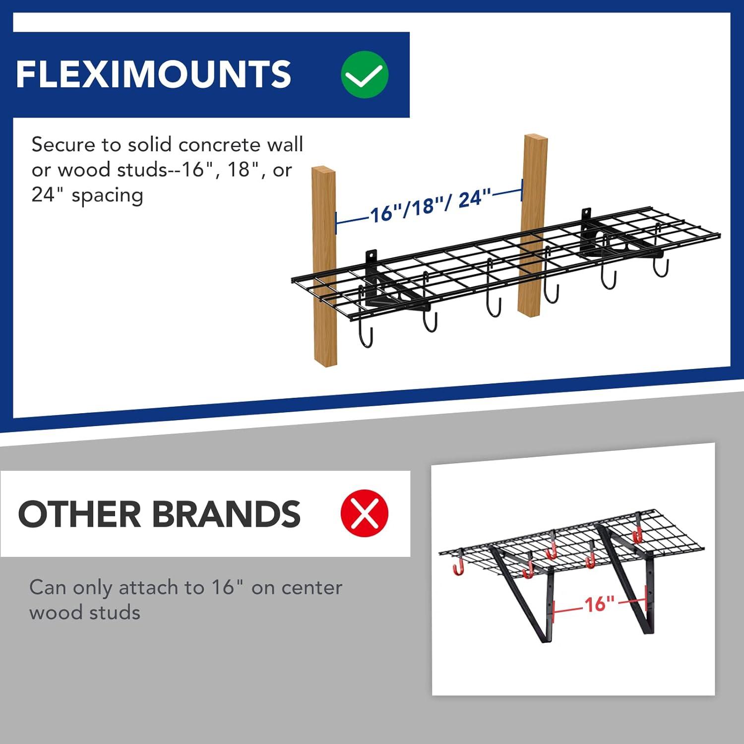 image:imageFLEXIMOUNTS 2Pack 2x4ft 24inchby48inch Wall Shelf Garage Storage Rack Wall Mounted Floating Shelves Black Classic SeriesBlack