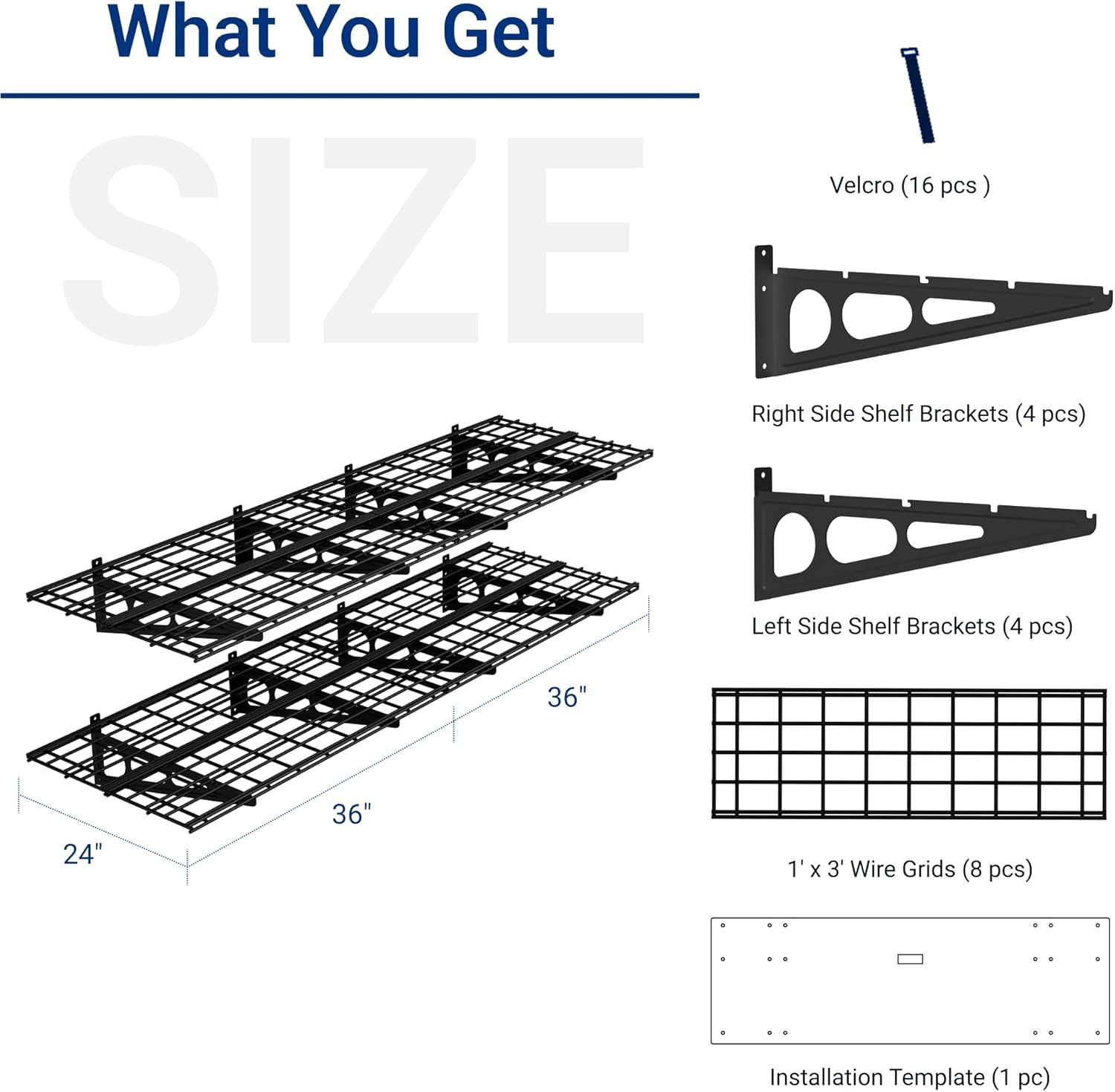 image:imageFLEXIMOUNTS 2Pack 2x4ft 24inchby48inch Wall Shelf Garage Storage Rack Wall Mounted Floating Shelves Black Classic SeriesBlack