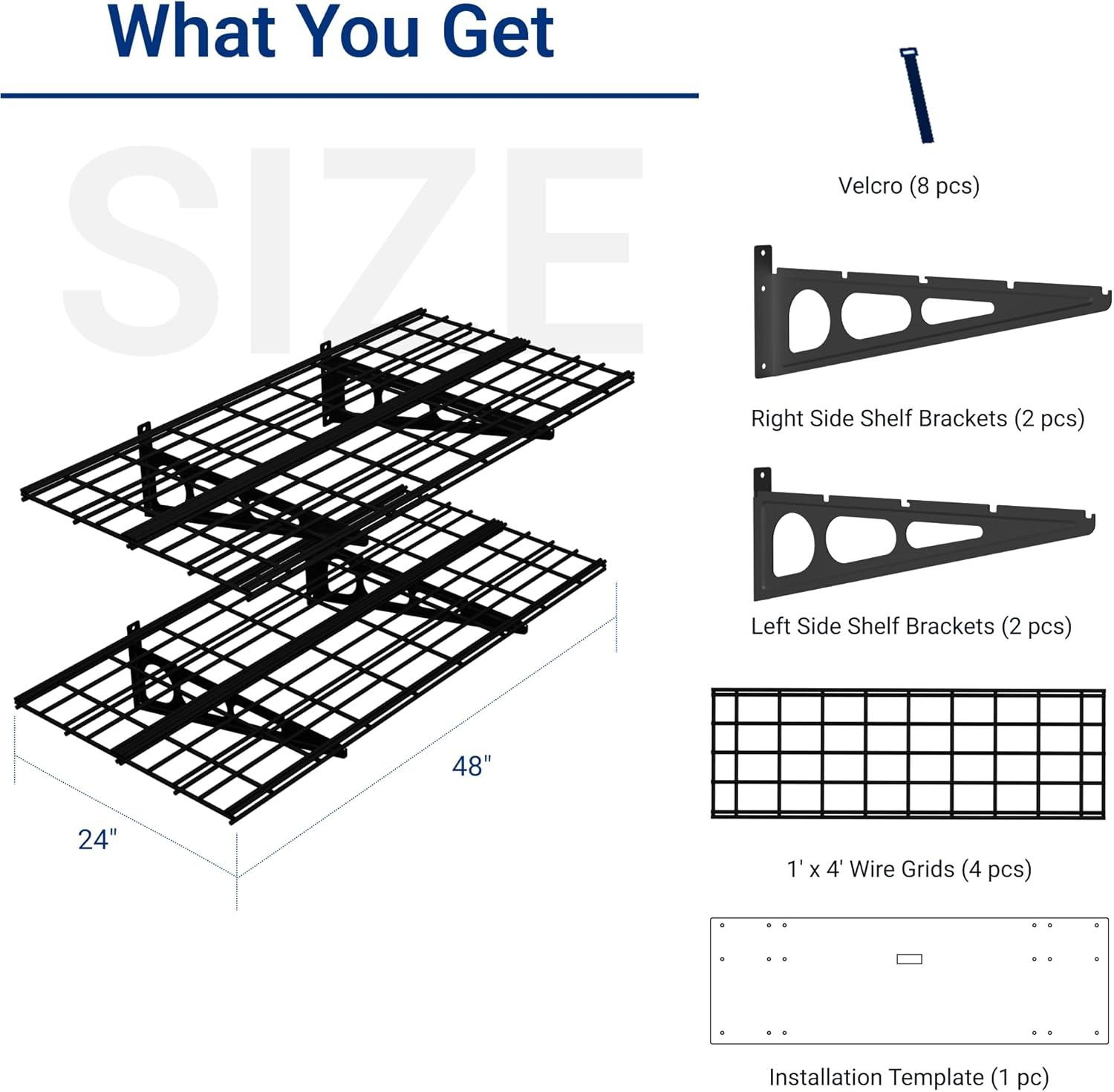 image:imageFLEXIMOUNTS 2Pack 2x4ft 24inchby48inch Wall Shelf Garage Storage Rack Wall Mounted Floating Shelves Black Classic SeriesBlack
