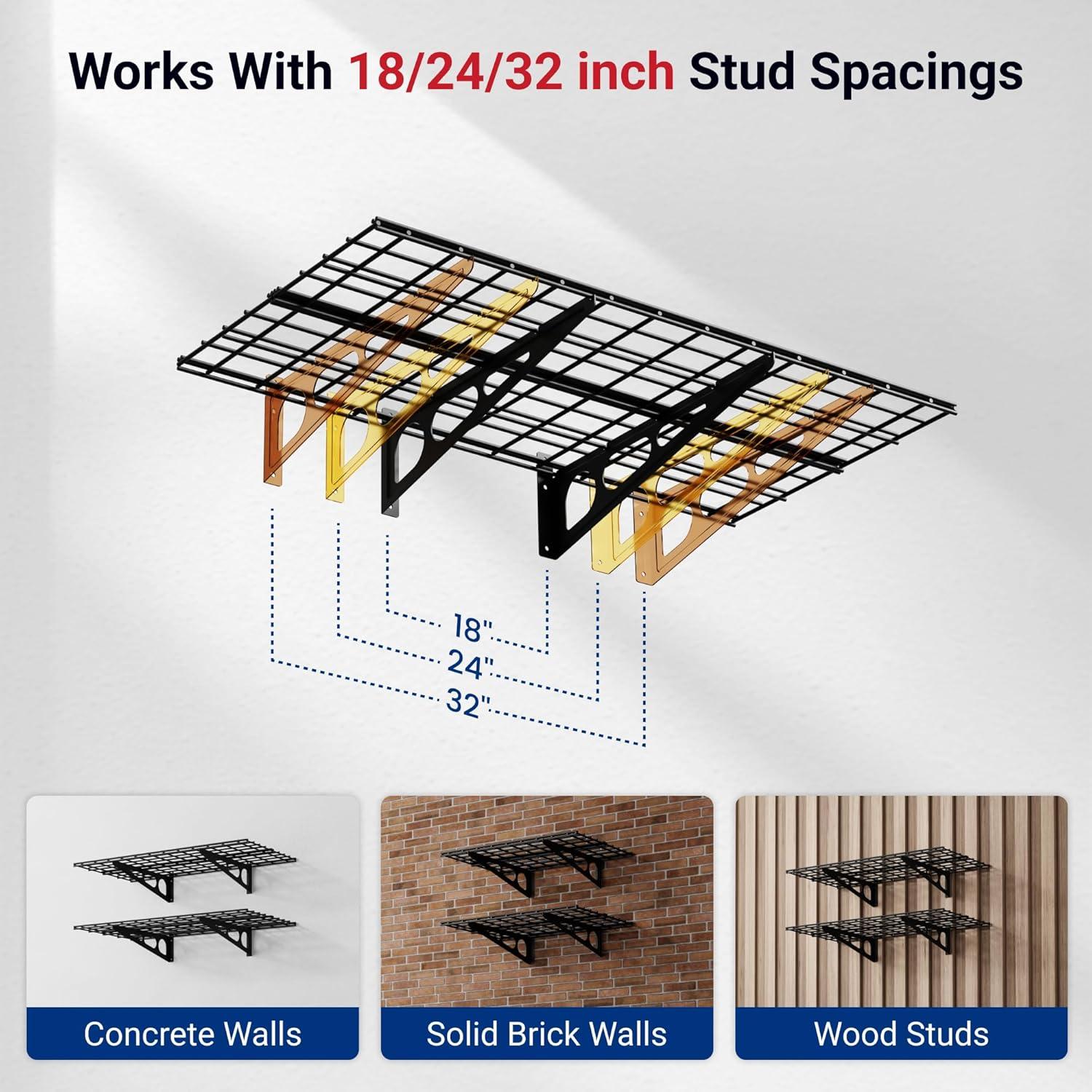 image:imageFLEXIMOUNTS 2Pack 2x4ft 24inchby48inch Wall Shelf Garage Storage Rack Wall Mounted Floating Shelves Black Classic SeriesBlack
