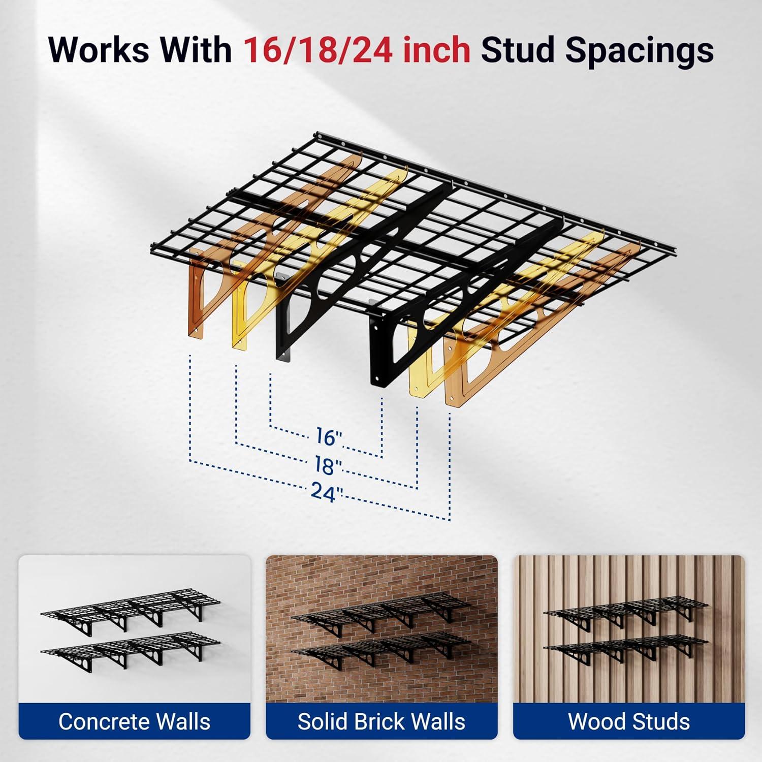 image:imageFLEXIMOUNTS 2Pack 2x4ft 24inchby48inch Wall Shelf Garage Storage Rack Wall Mounted Floating Shelves Black Classic SeriesBlack