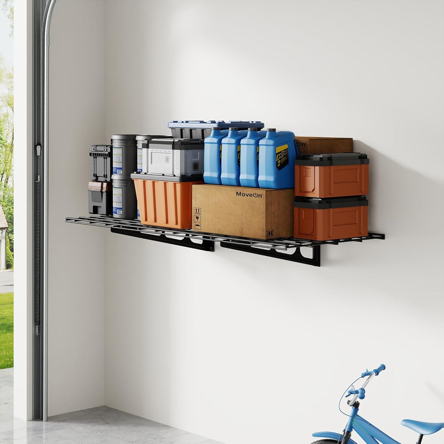 image:imageFLEXIMOUNTS 2Pack 2x4ft 24inchby48inch Wall Shelf Garage Storage Rack Wall Mounted Floating Shelves Black Classic SeriesBlack