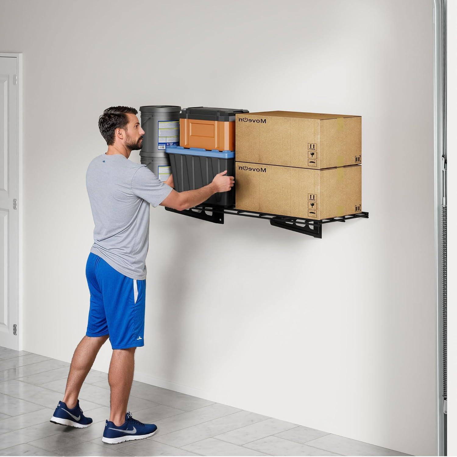 image:imageFLEXIMOUNTS 2Pack 2x4ft 24inchby48inch Wall Shelf Garage Storage Rack Wall Mounted Floating Shelves Black Classic SeriesBlack