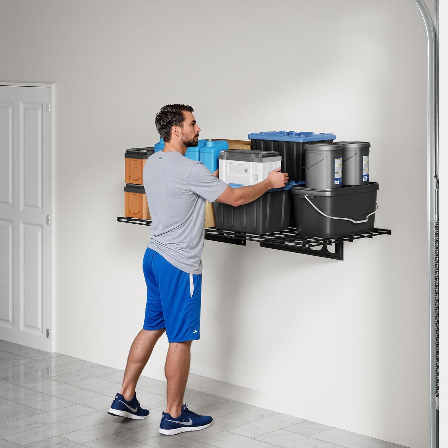image:imageFLEXIMOUNTS 2Pack 2x4ft 24inchby48inch Wall Shelf Garage Storage Rack Wall Mounted Floating Shelves Black Classic SeriesBlack