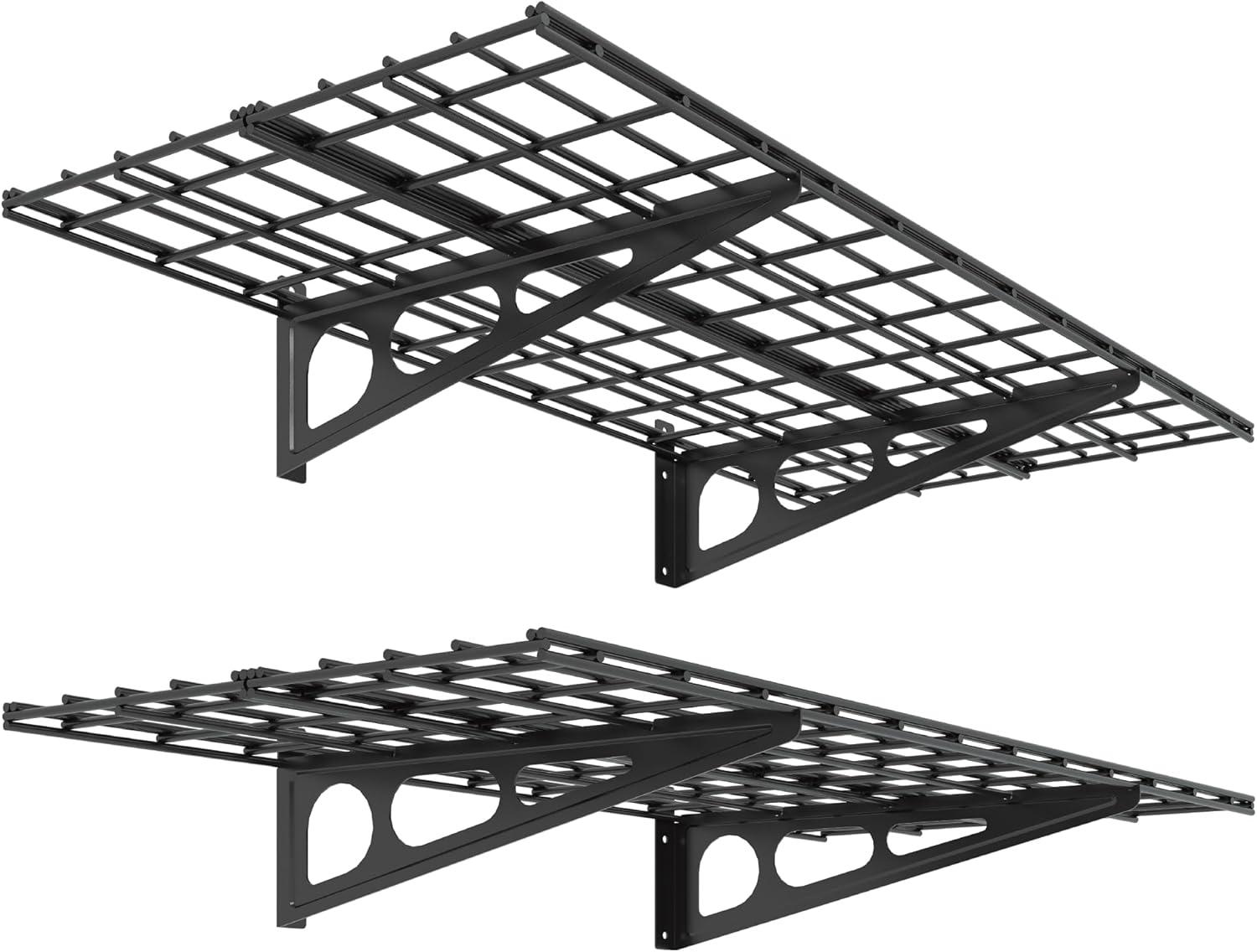 image:imageFLEXIMOUNTS 2Pack 2x4ft 24inchby48inch Wall Shelf Garage Storage Rack Wall Mounted Floating Shelves Black Classic SeriesBlack