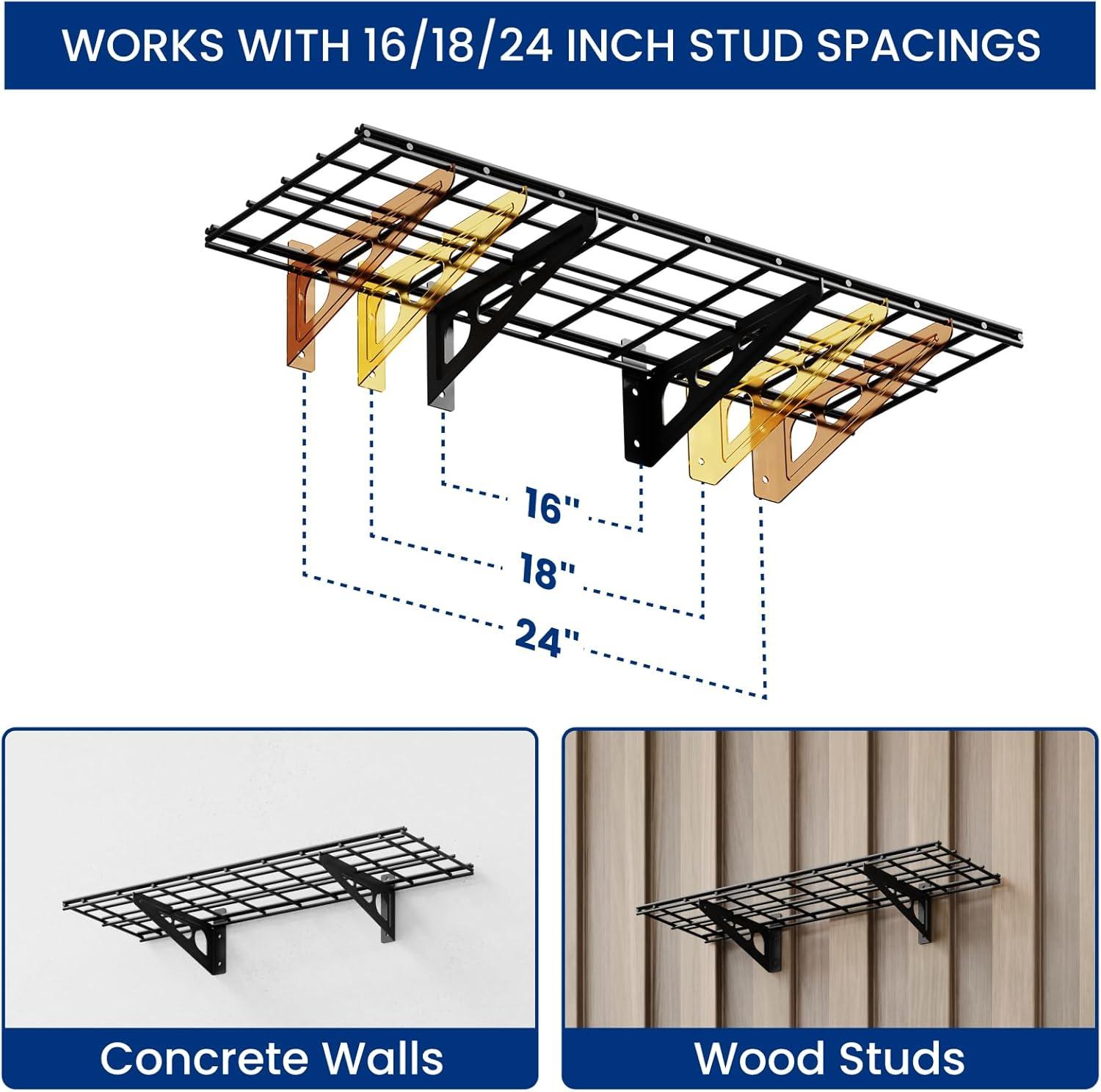 image:imageFLEXIMOUNTS 2Pack 2x4ft 24inchby48inch Wall Shelf Garage Storage Rack Wall Mounted Floating Shelves Black Classic SeriesBlack