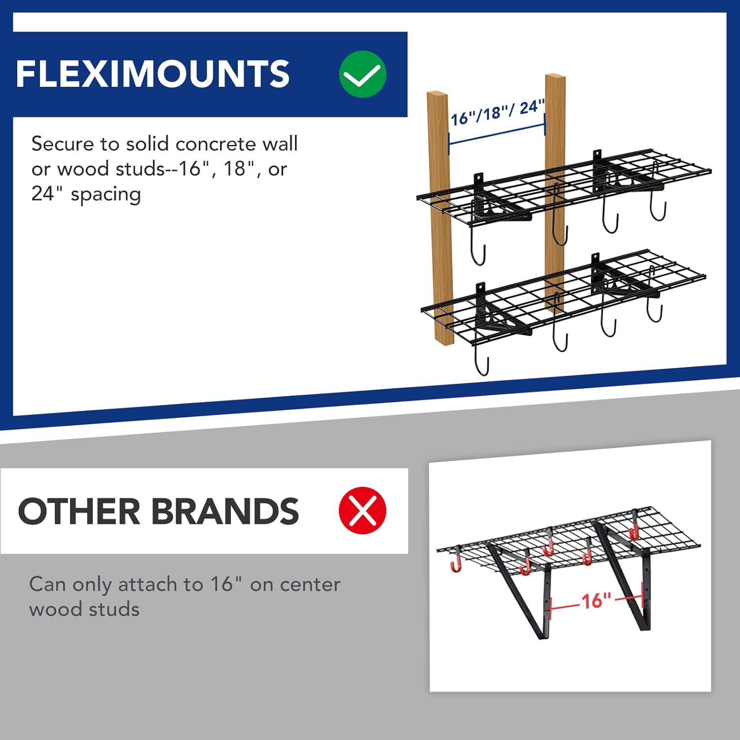 image:imageFLEXIMOUNTS 2Pack 2x4ft 24inchby48inch Wall Shelf Garage Storage Rack Wall Mounted Floating Shelves Black Classic SeriesBlack
