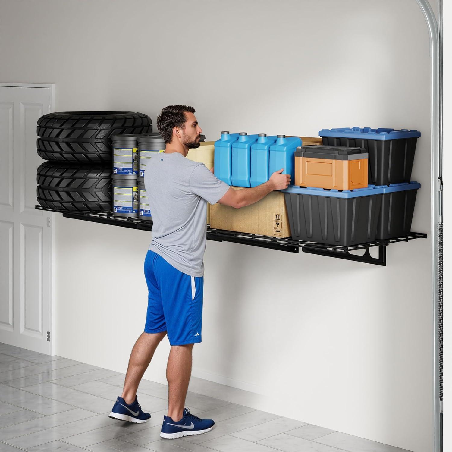 image:imageFLEXIMOUNTS 2Pack 2x4ft 24inchby48inch Wall Shelf Garage Storage Rack Wall Mounted Floating Shelves Black Classic SeriesBlack