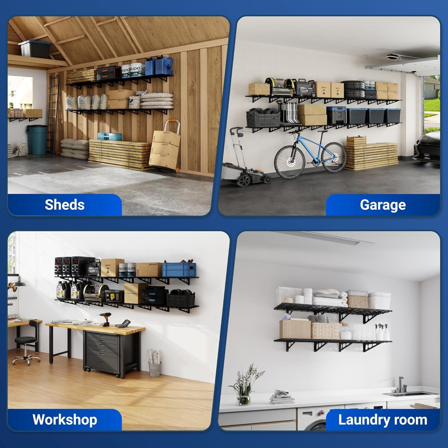 image:imageFLEXIMOUNTS 2Pack 2x4ft 24inchby48inch Wall Shelf Garage Storage Rack Wall Mounted Floating Shelves Black Classic SeriesBlack