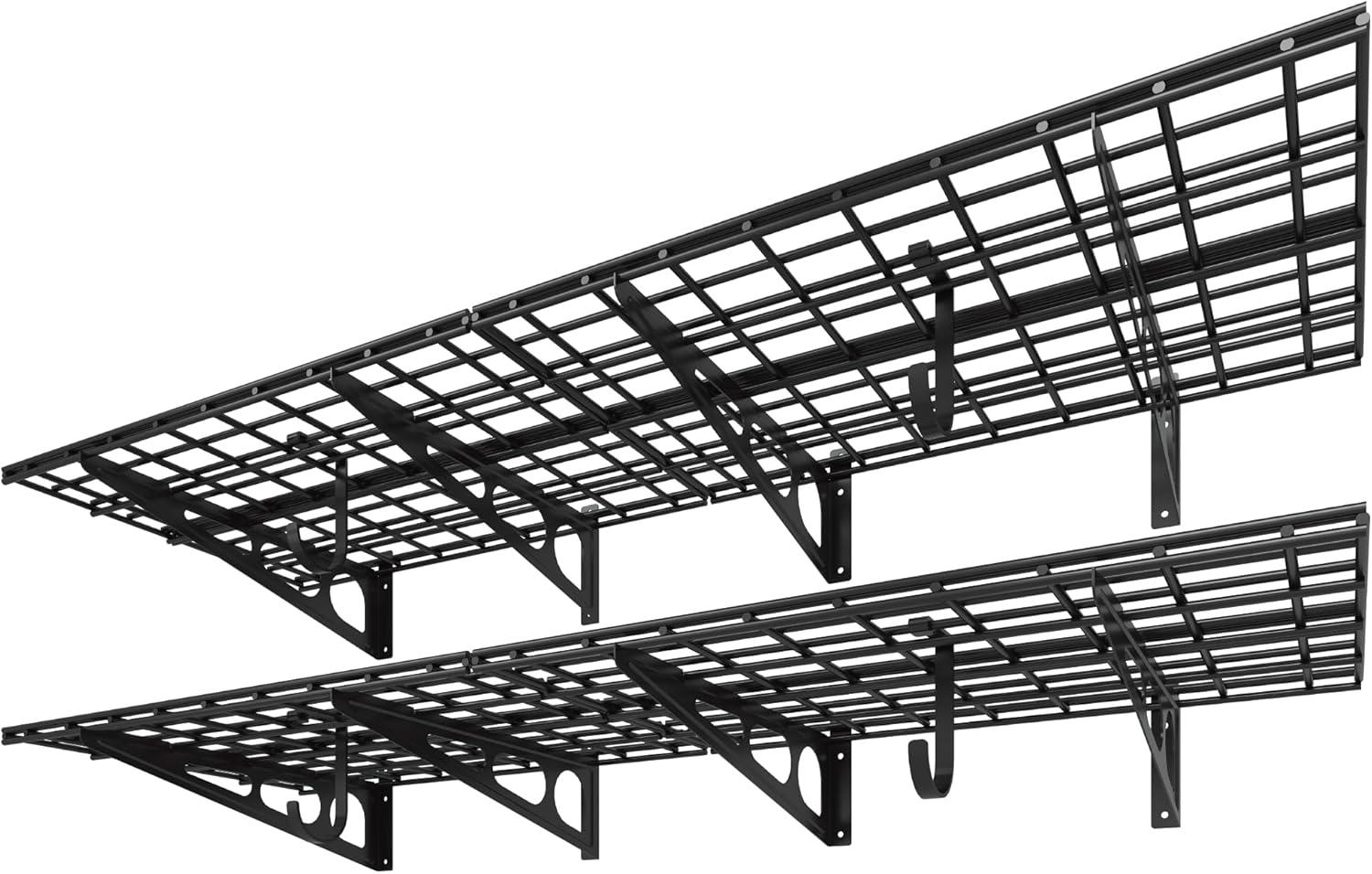 image:imageFLEXIMOUNTS 2Pack 2x4ft 24inchby48inch Wall Shelf Garage Storage Rack Wall Mounted Floating Shelves Black Classic SeriesBlack