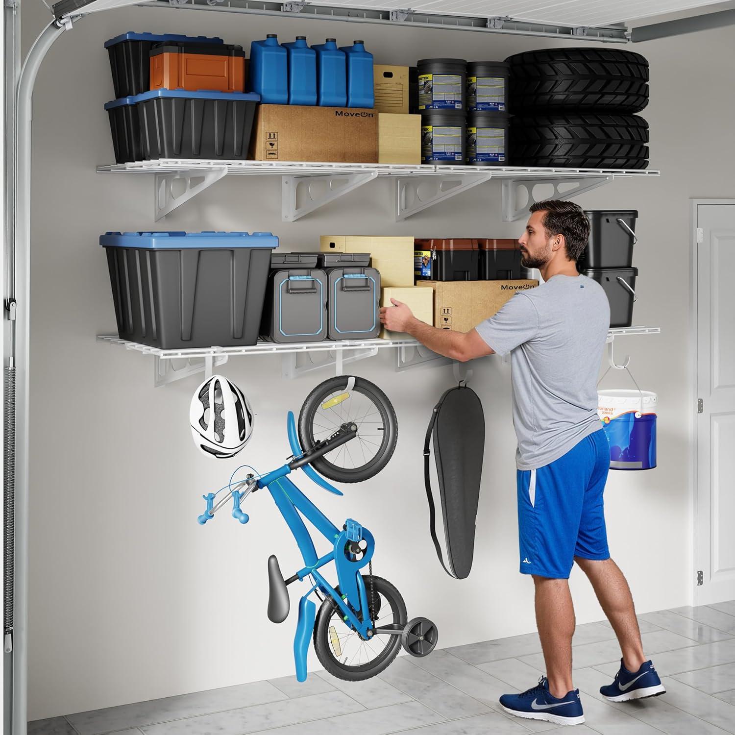 image:imageFLEXIMOUNTS 2Pack 2x4ft Garage Shelving with Hooks 24inchby48inch Wall Shelf Garage Storage Racks Floating Shelves Black Classic SeriesWhite