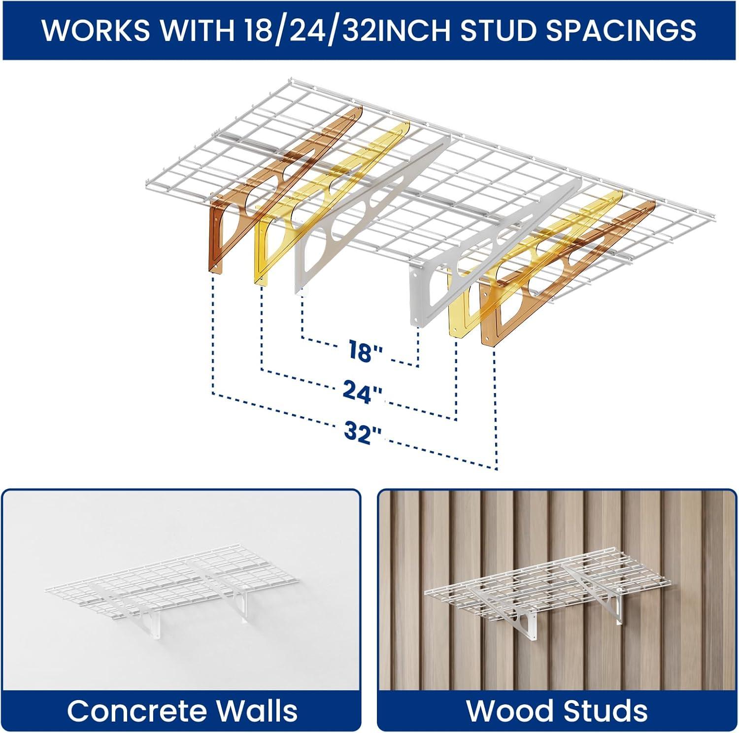 image:imageFLEXIMOUNTS 2Pack 2x4ft Garage Shelving with Hooks 24inchby48inch Wall Shelf Garage Storage Racks Floating Shelves Black Classic SeriesWhite