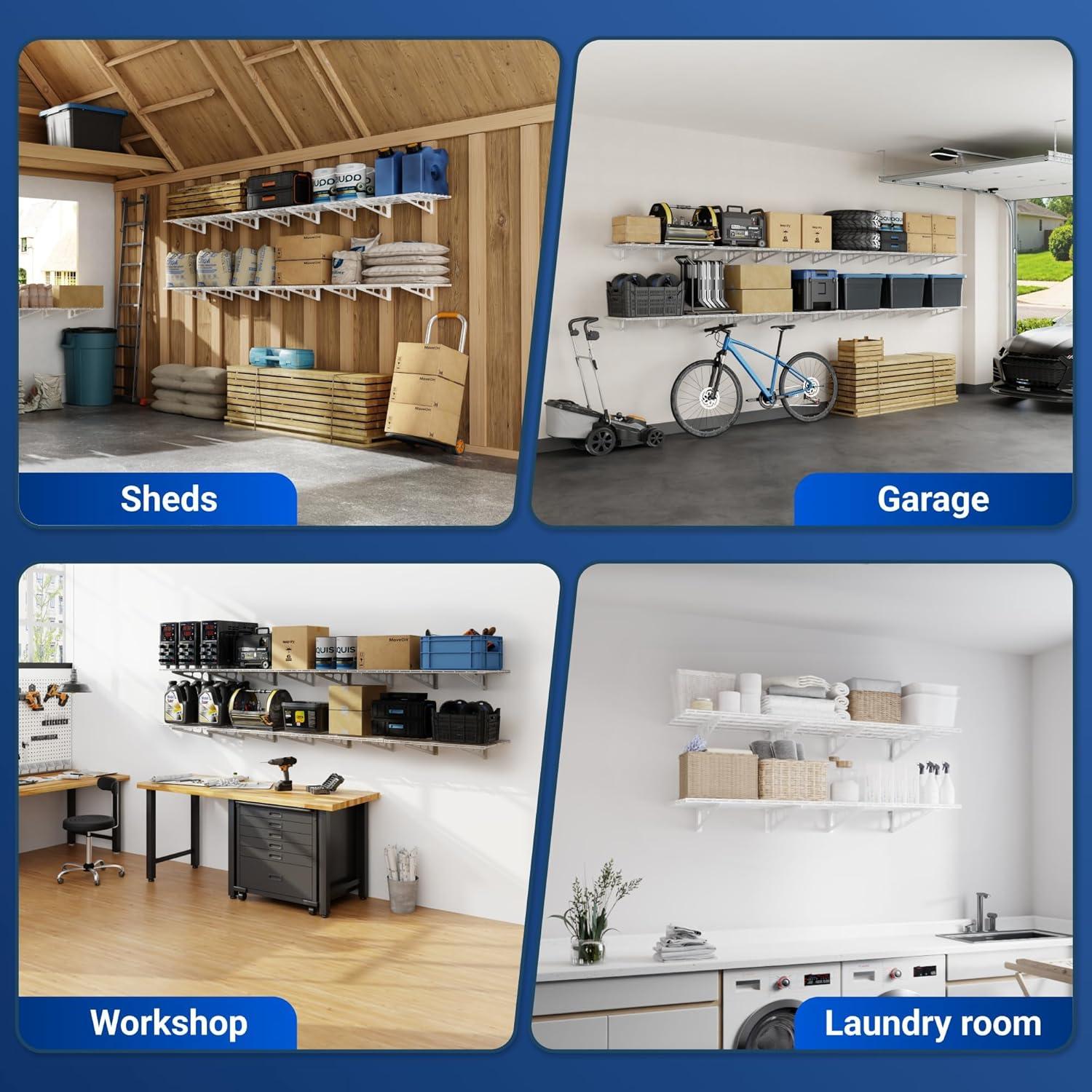 image:imageFLEXIMOUNTS 2Pack 2x4ft Garage Shelving with Hooks 24inchby48inch Wall Shelf Garage Storage Racks Floating Shelves Black Classic SeriesWhite
