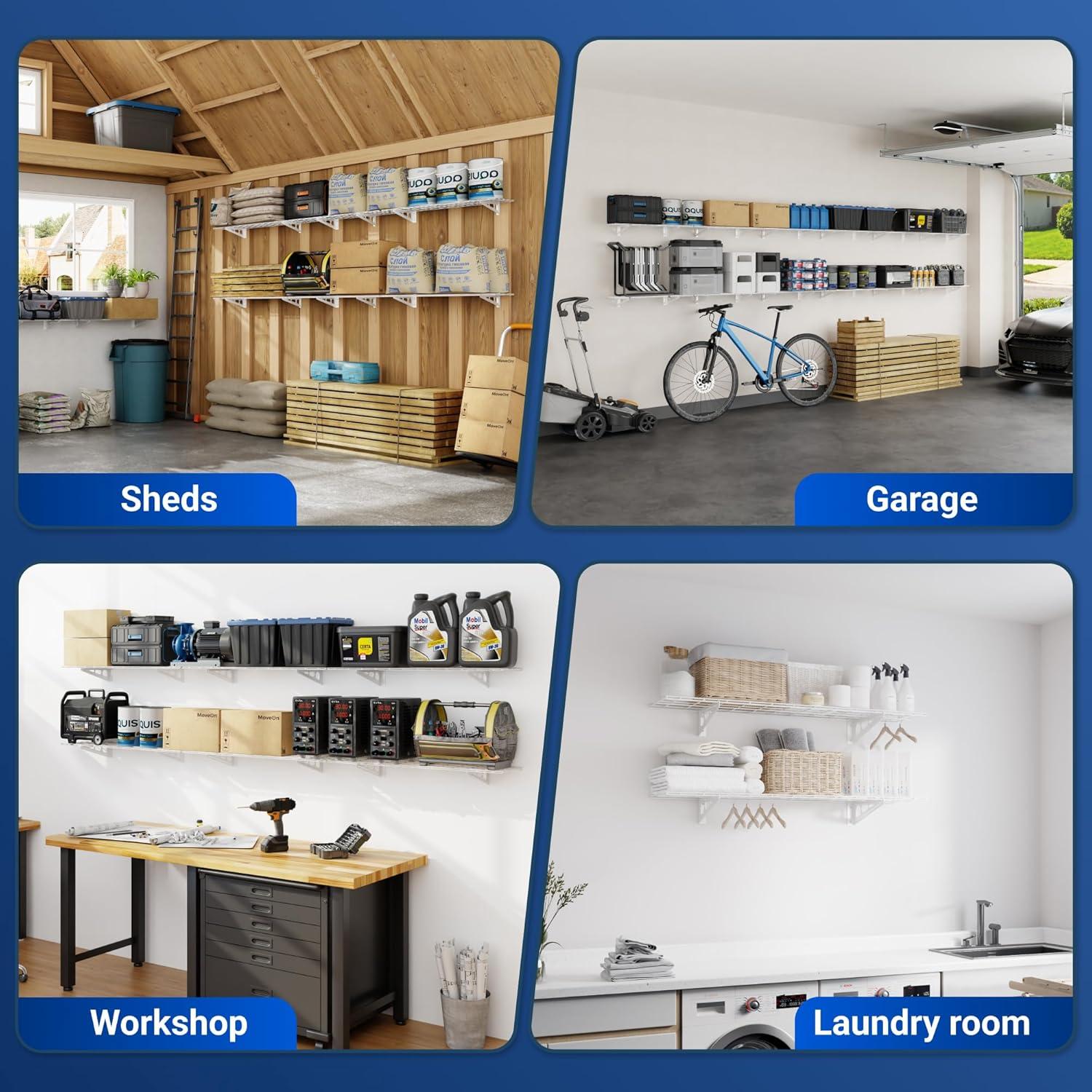 image:imageFLEXIMOUNTS 2Pack 2x4ft Garage Shelving with Hooks 24inchby48inch Wall Shelf Garage Storage Racks Floating Shelves Black Classic SeriesWhite