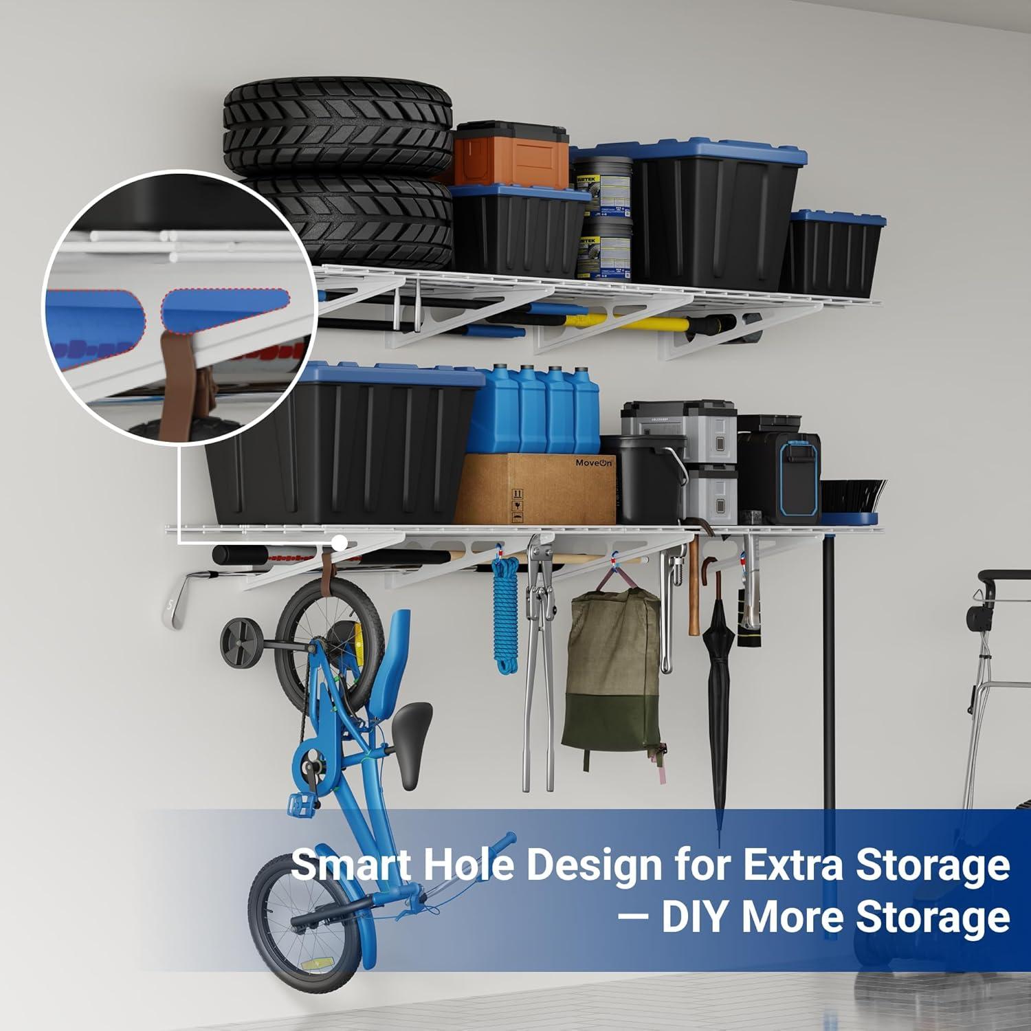 image:imageFLEXIMOUNTS 2Pack 2x4ft Garage Shelving with Hooks 24inchby48inch Wall Shelf Garage Storage Racks Floating Shelves Black Classic SeriesWhite