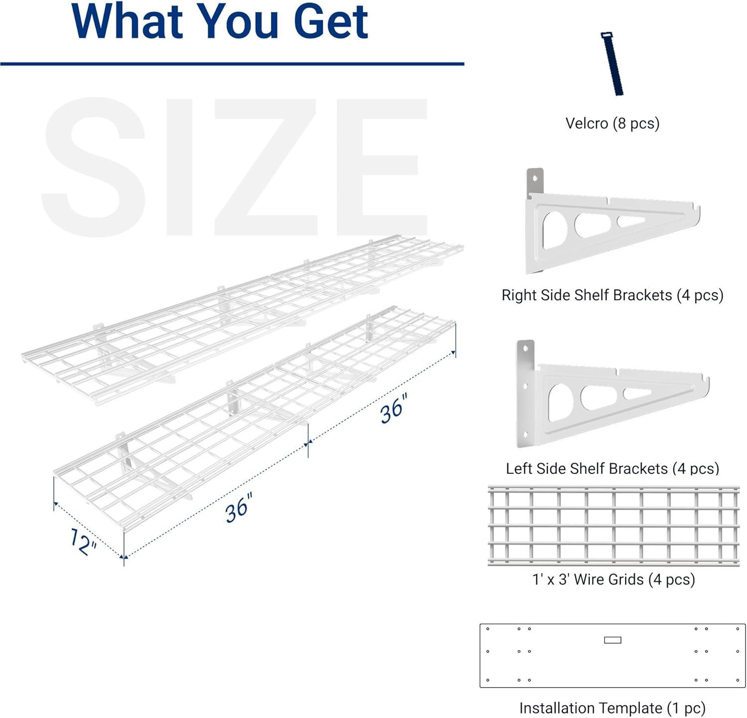 image:imageFLEXIMOUNTS 2Pack 2x4ft Garage Shelving with Hooks 24inchby48inch Wall Shelf Garage Storage Racks Floating Shelves Black Classic SeriesWhite