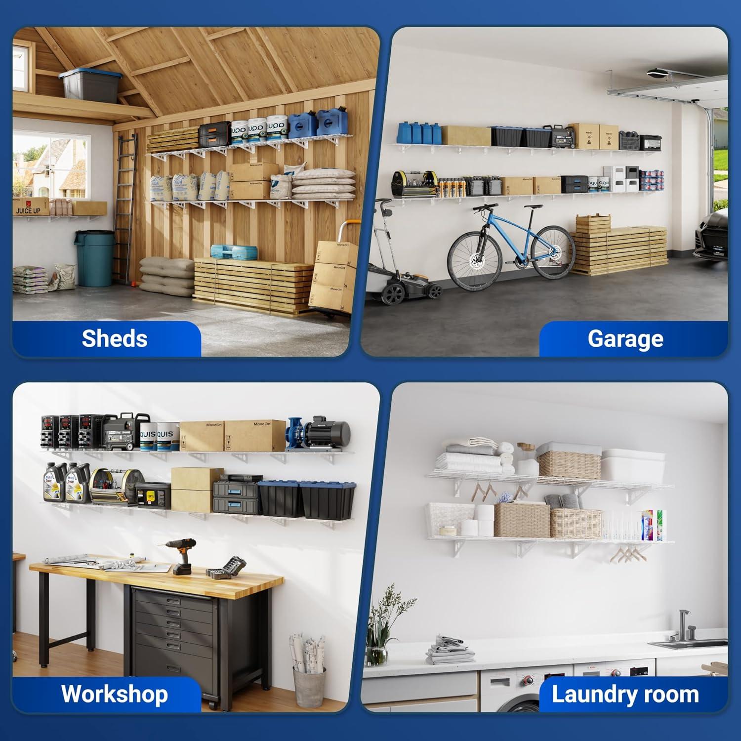 image:imageFLEXIMOUNTS 2Pack 2x4ft Garage Shelving with Hooks 24inchby48inch Wall Shelf Garage Storage Racks Floating Shelves Black Classic SeriesWhite
