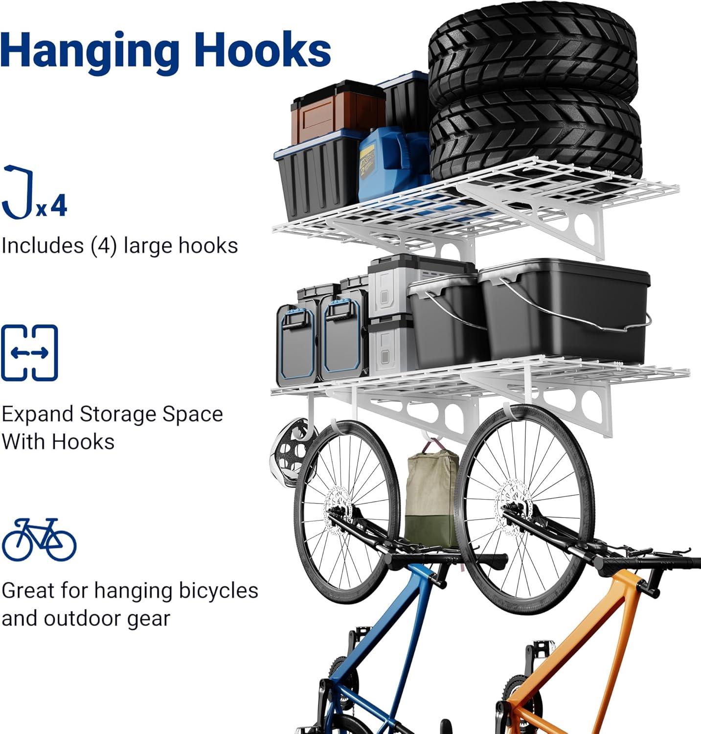 image:imageFLEXIMOUNTS 2Pack 2x4ft Garage Shelving with Hooks 24inchby48inch Wall Shelf Garage Storage Racks Floating Shelves Black Classic SeriesWhite
