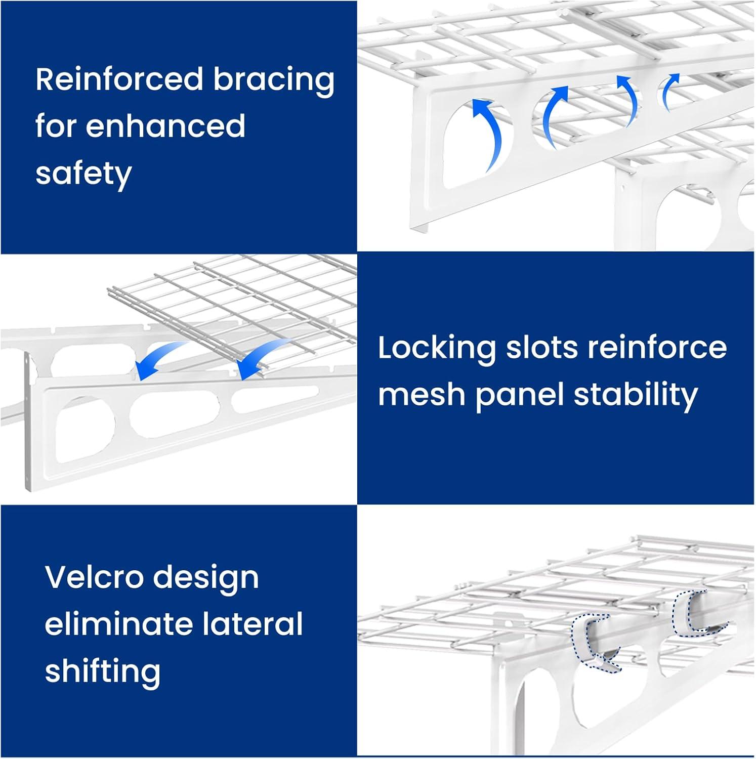 image:imageFLEXIMOUNTS 2Pack 2x4ft Garage Shelving with Hooks 24inchby48inch Wall Shelf Garage Storage Racks Floating Shelves Black Classic SeriesWhite