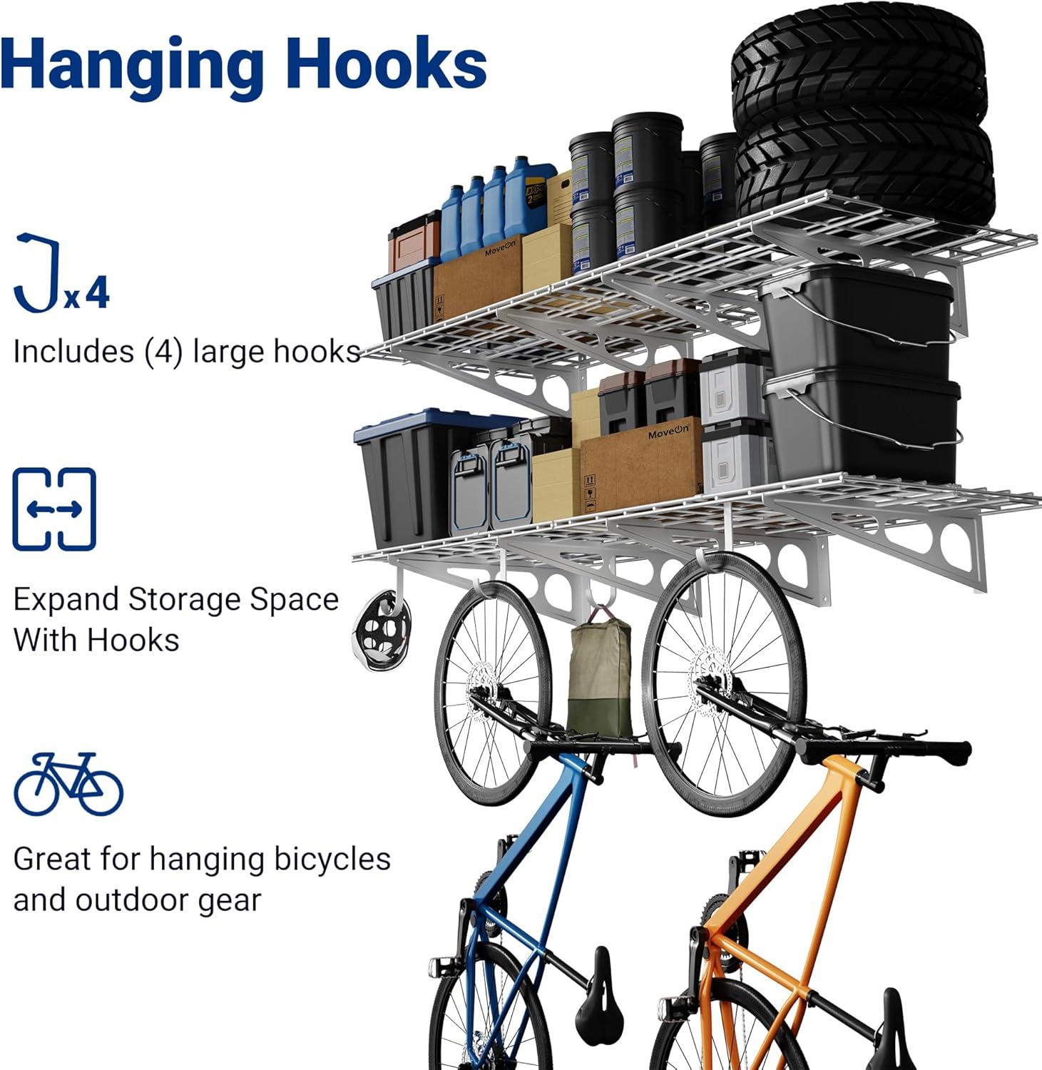 image:imageFLEXIMOUNTS 2Pack 2x4ft Garage Shelving with Hooks 24inchby48inch Wall Shelf Garage Storage Racks Floating Shelves Black Classic SeriesWhite
