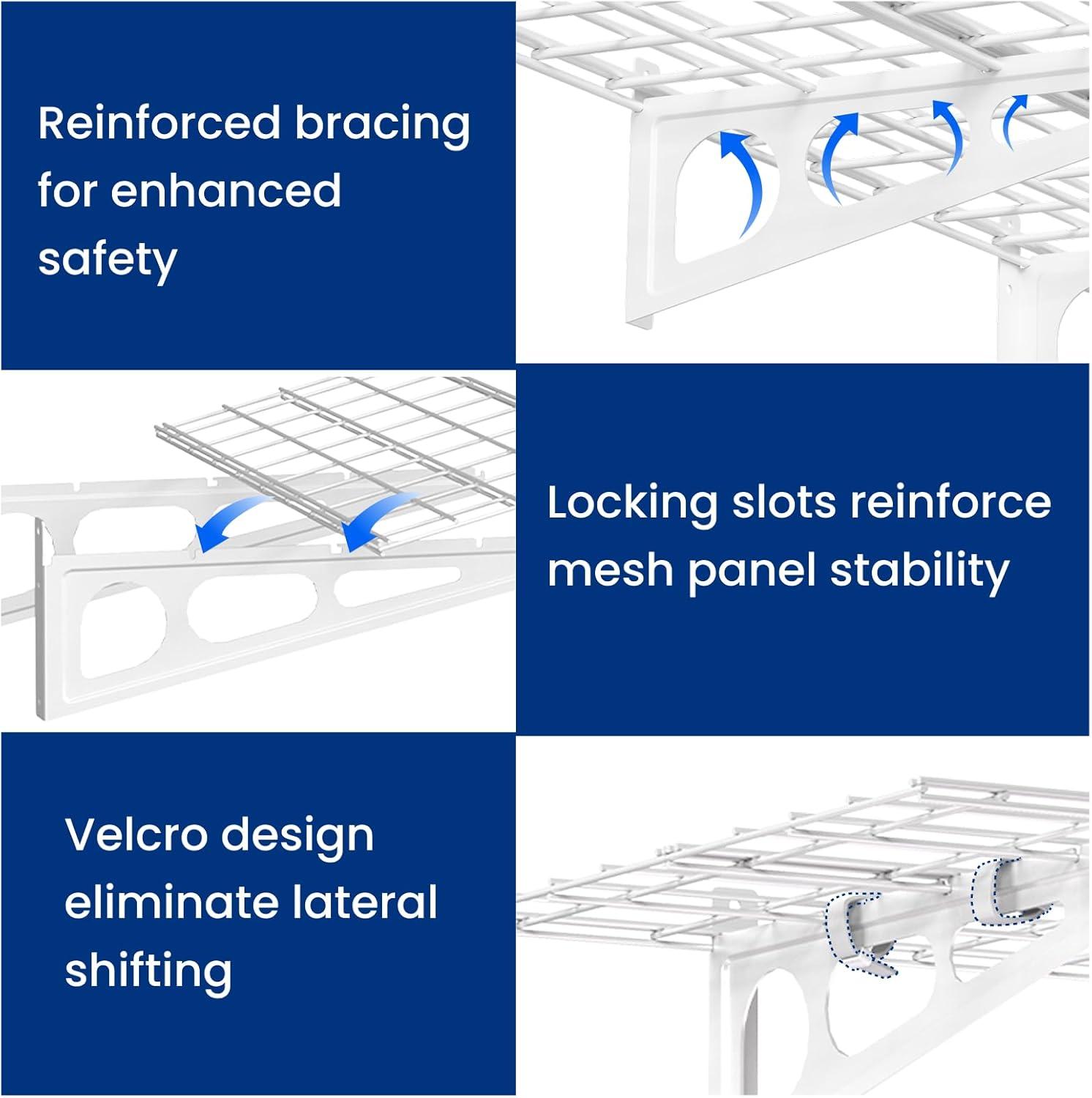 image:imageFLEXIMOUNTS 2Pack 2x4ft Garage Shelving with Hooks 24inchby48inch Wall Shelf Garage Storage Racks Floating Shelves Black Classic SeriesWhite