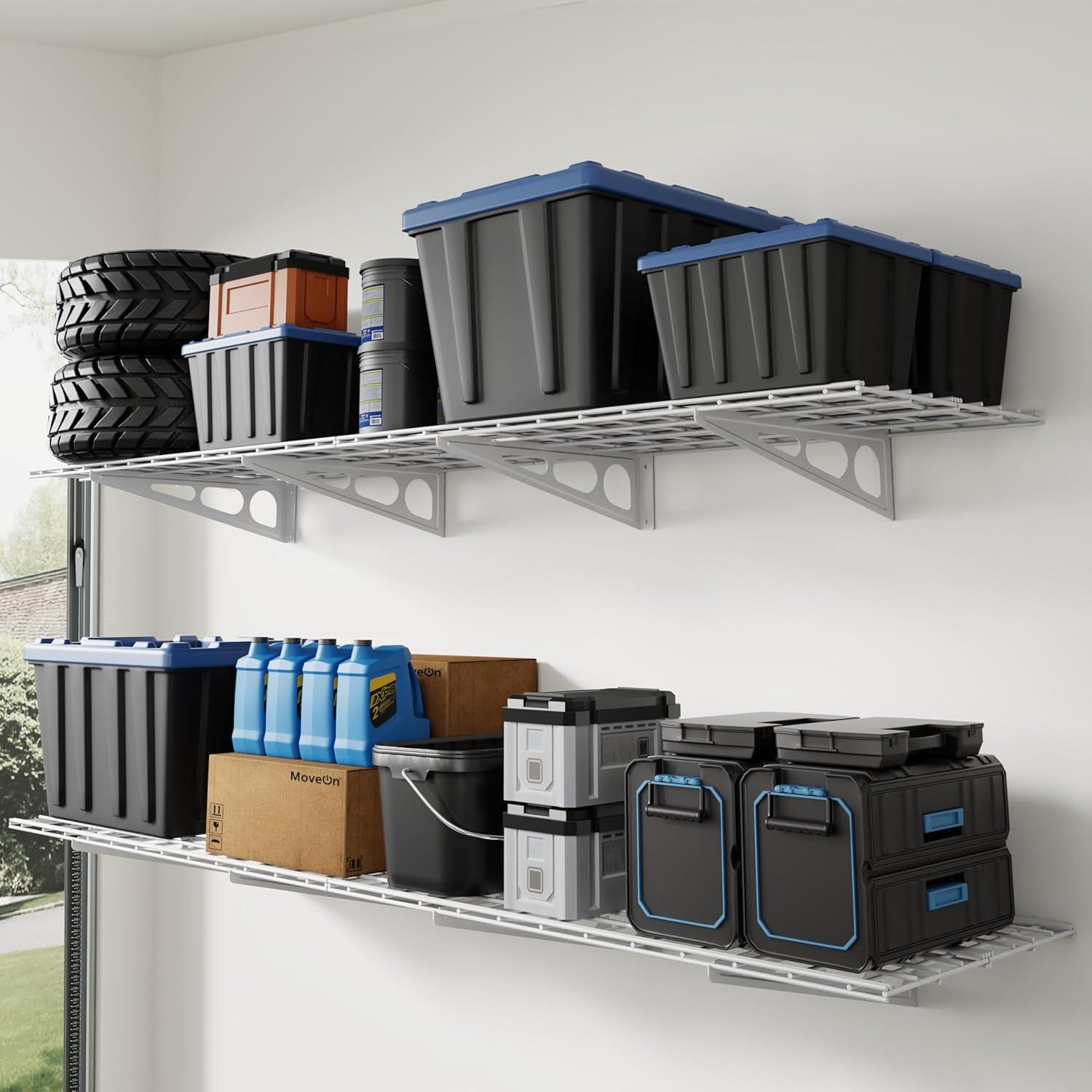 image:imageFLEXIMOUNTS 2Pack 2x4ft Garage Shelving with Hooks 24inchby48inch Wall Shelf Garage Storage Racks Floating Shelves Black Classic SeriesWhite