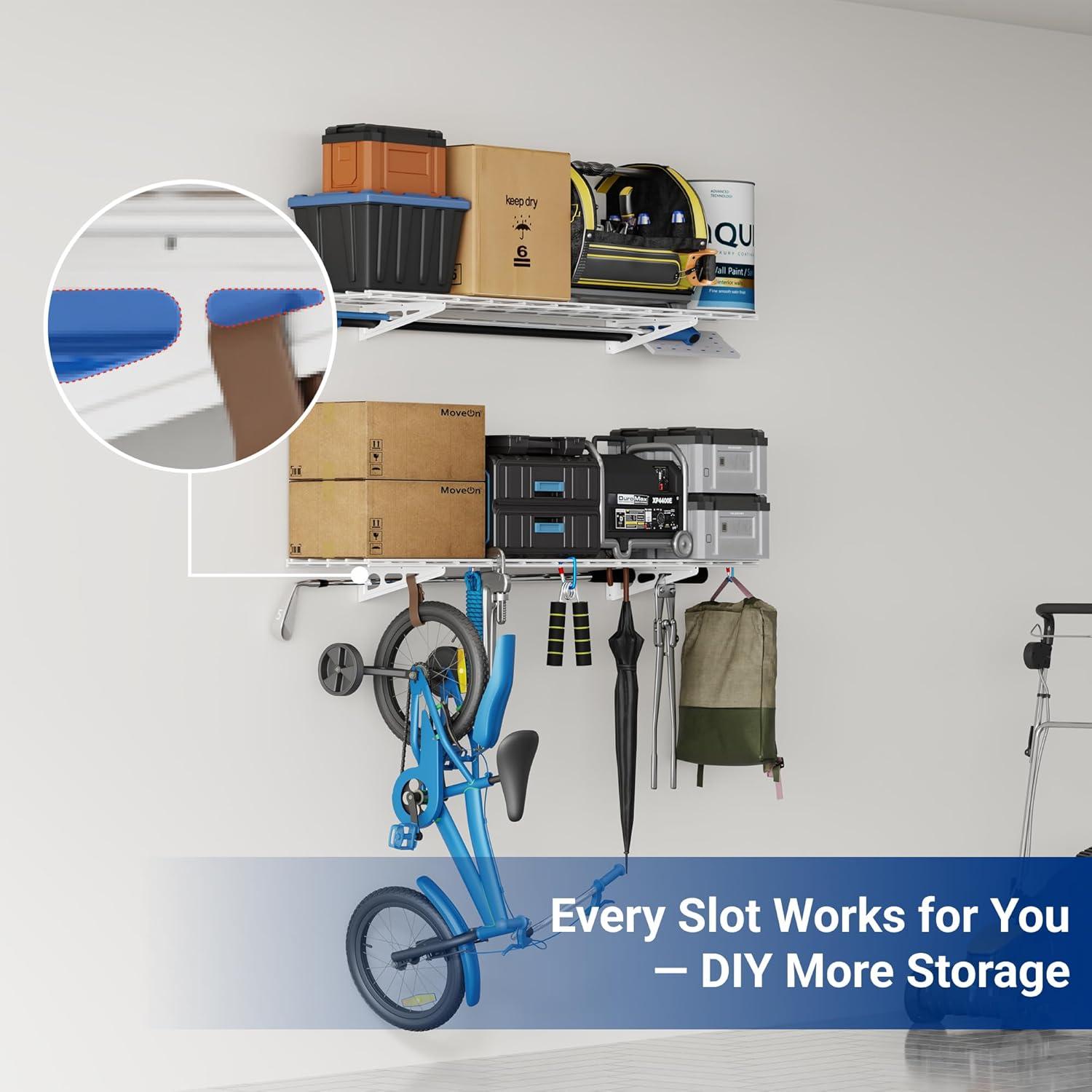 image:imageFLEXIMOUNTS 2Pack 2x4ft Garage Shelving with Hooks 24inchby48inch Wall Shelf Garage Storage Racks Floating Shelves Black Classic SeriesWhite