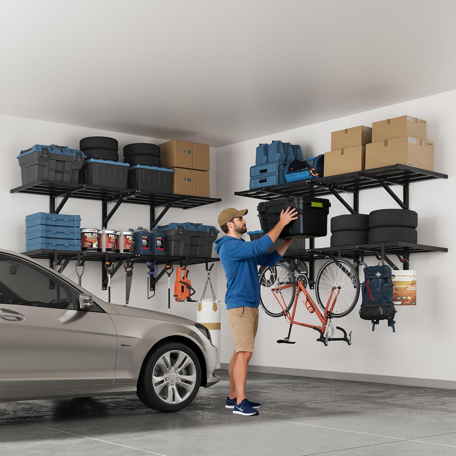image:imageFLEXIMOUNTS 2x6ft Heavy Duty Garage Storage Shelving 1600lbs Total Weight Capacity 2 Pack Wall Organization System 24 x75inch Rack Floating Shelves Pro Series2pack 2x6ft w 8 hooks800lbs