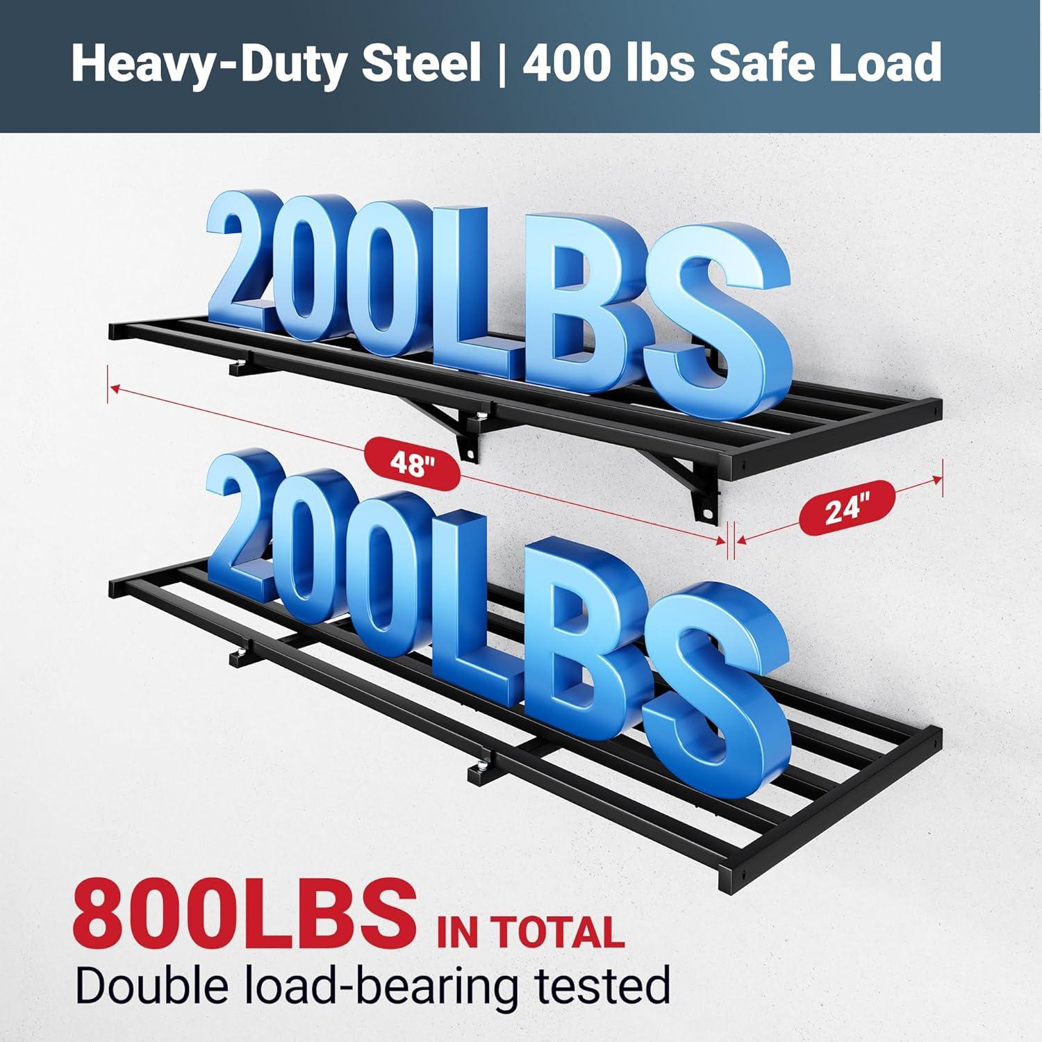 image:imageFLEXIMOUNTS 2x6ft Heavy Duty Garage Storage Shelving 1600lbs Total Weight Capacity 2 Pack Wall Organization System 24 x75inch Rack Floating Shelves Pro Series2pack 2x4ft w 8 hooks400lbs