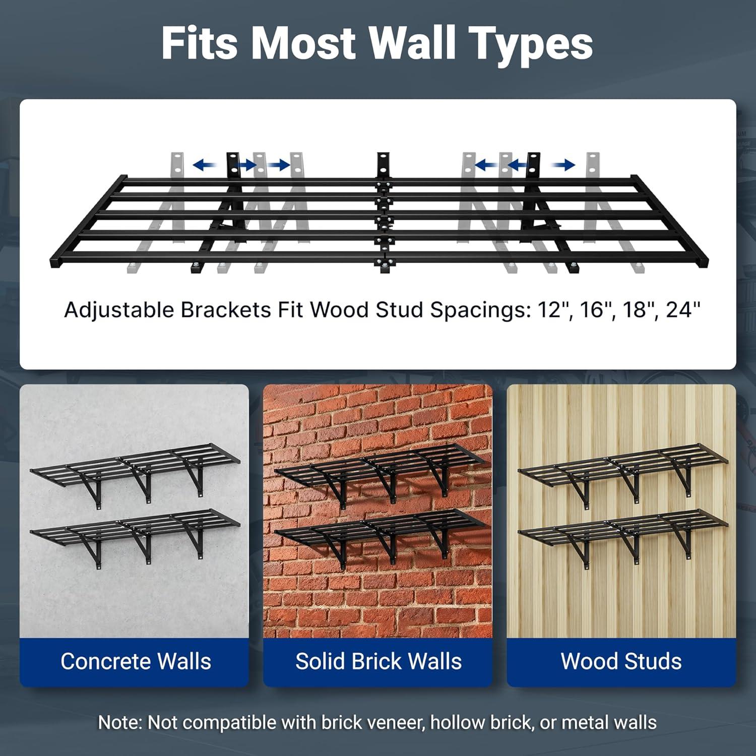 image:imageFLEXIMOUNTS 2x6ft Heavy Duty Garage Storage Shelving 1600lbs Total Weight Capacity 2 Pack Wall Organization System 24 x75inch Rack Floating Shelves Pro Series2pack 2x6ft w 8 hooks800lbs